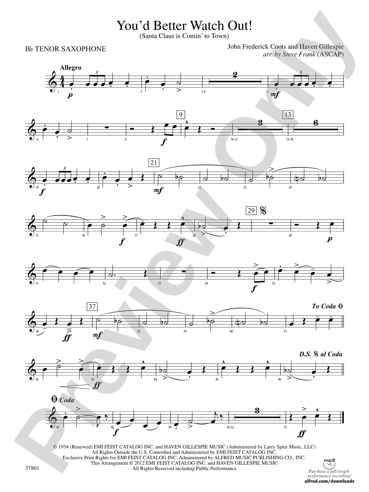 You'd Better Watch Out!: B-flat Tenor Saxophone