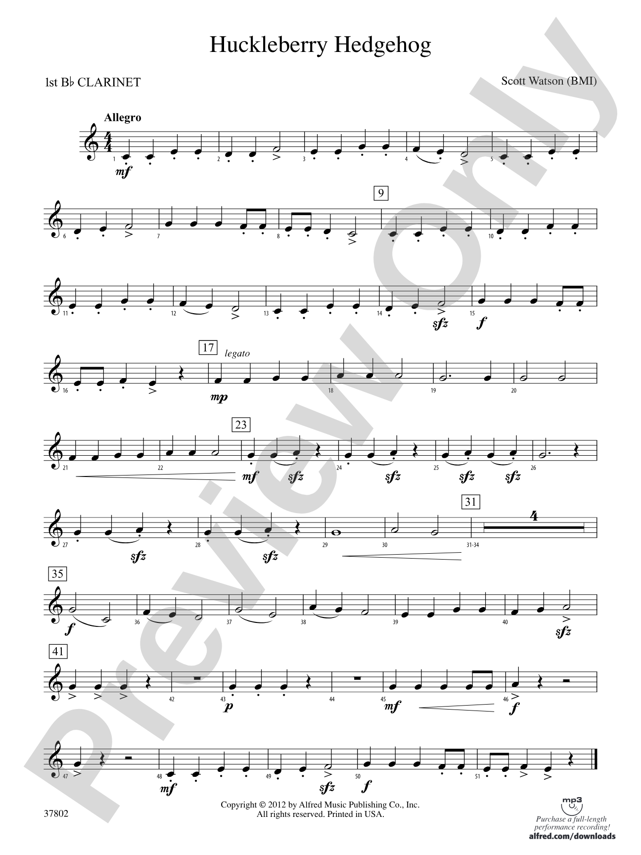 Huckleberry Hedgehog: 1st B-flat Clarinet