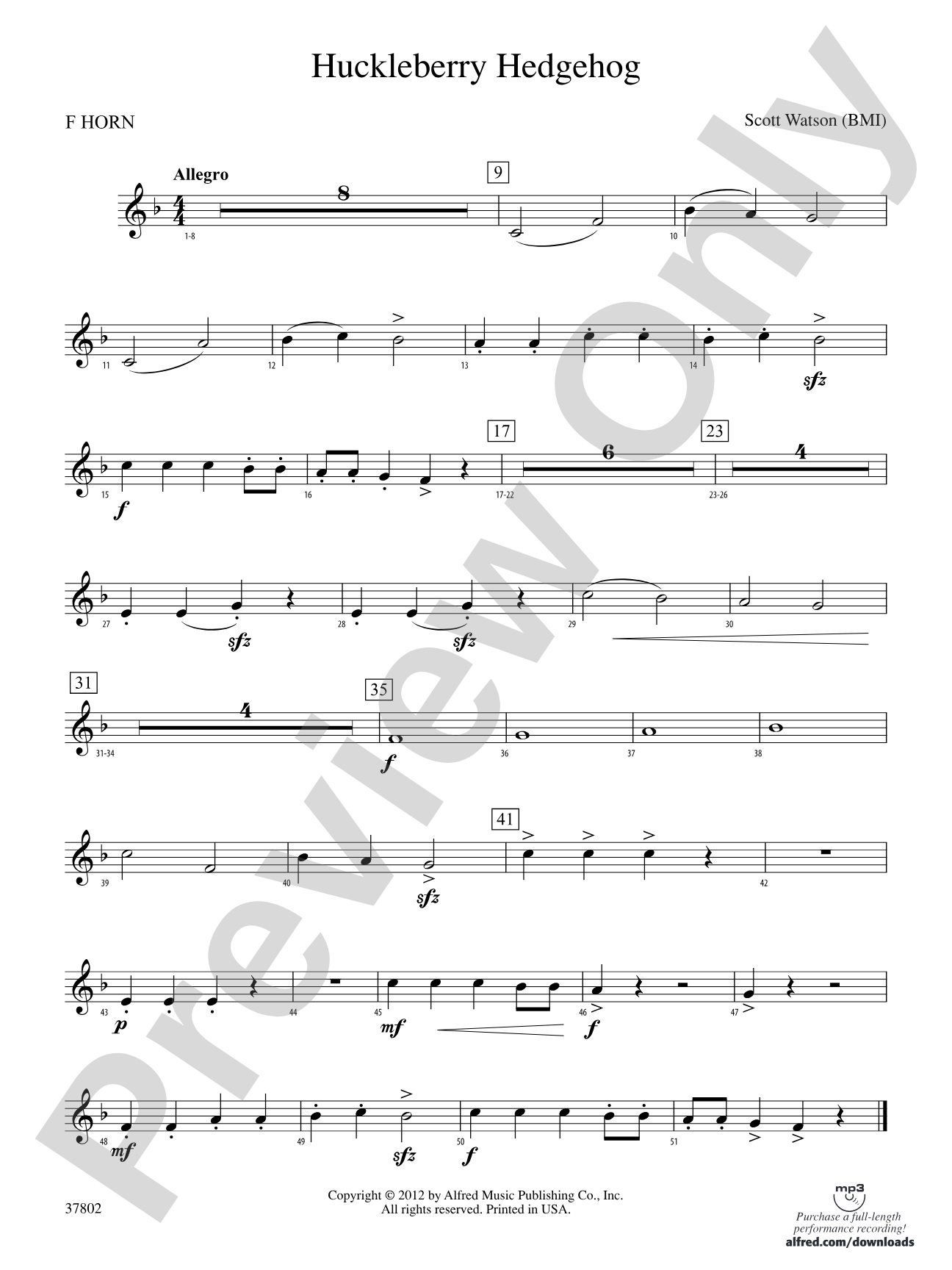 Huckleberry Hedgehog: 1st F Horn