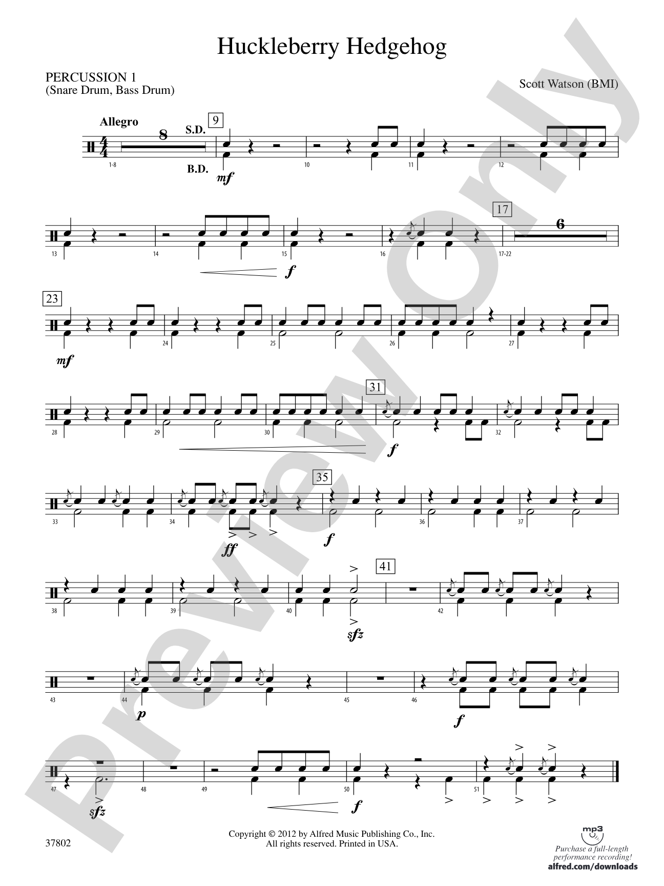 Huckleberry Hedgehog: 1st Percussion