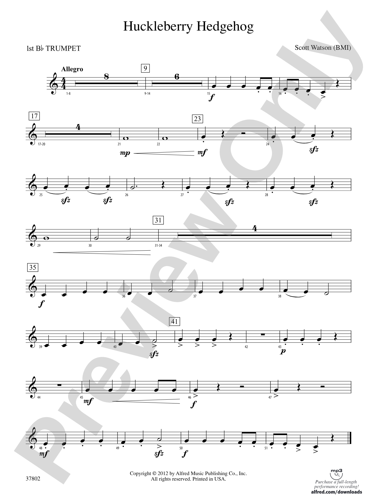 Huckleberry Hedgehog: 1st B-flat Trumpet
