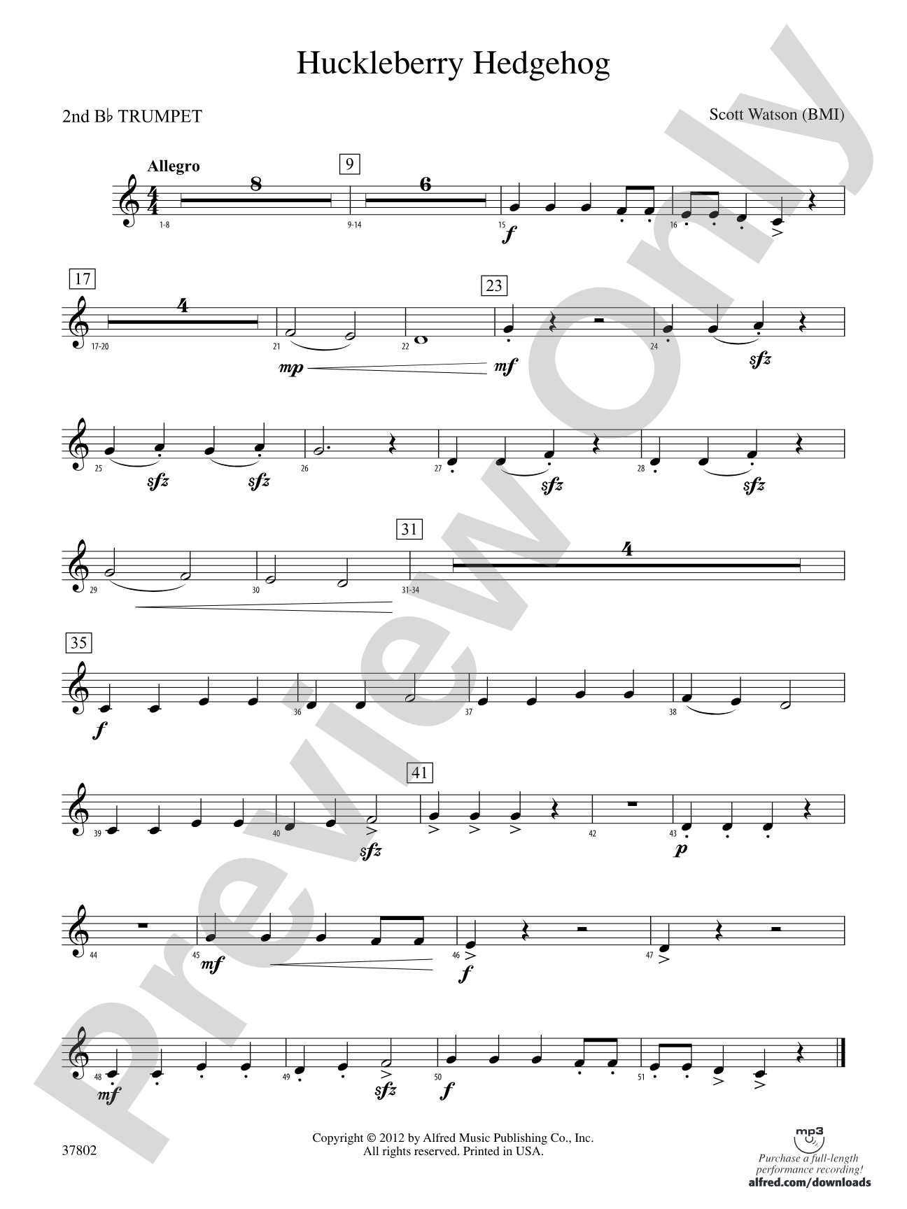 Huckleberry Hedgehog: 2nd B-flat Trumpet