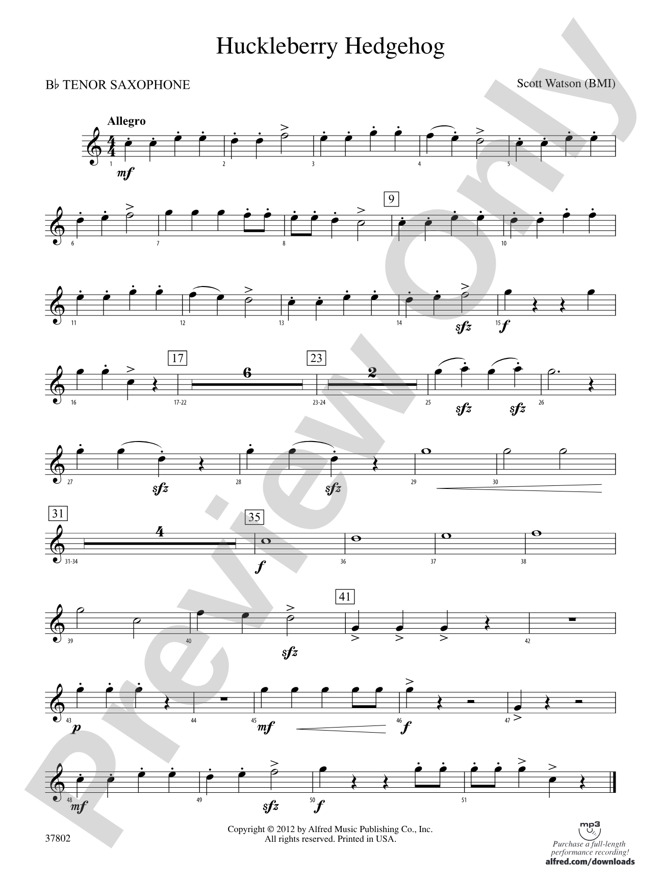 Huckleberry Hedgehog: B-flat Tenor Saxophone