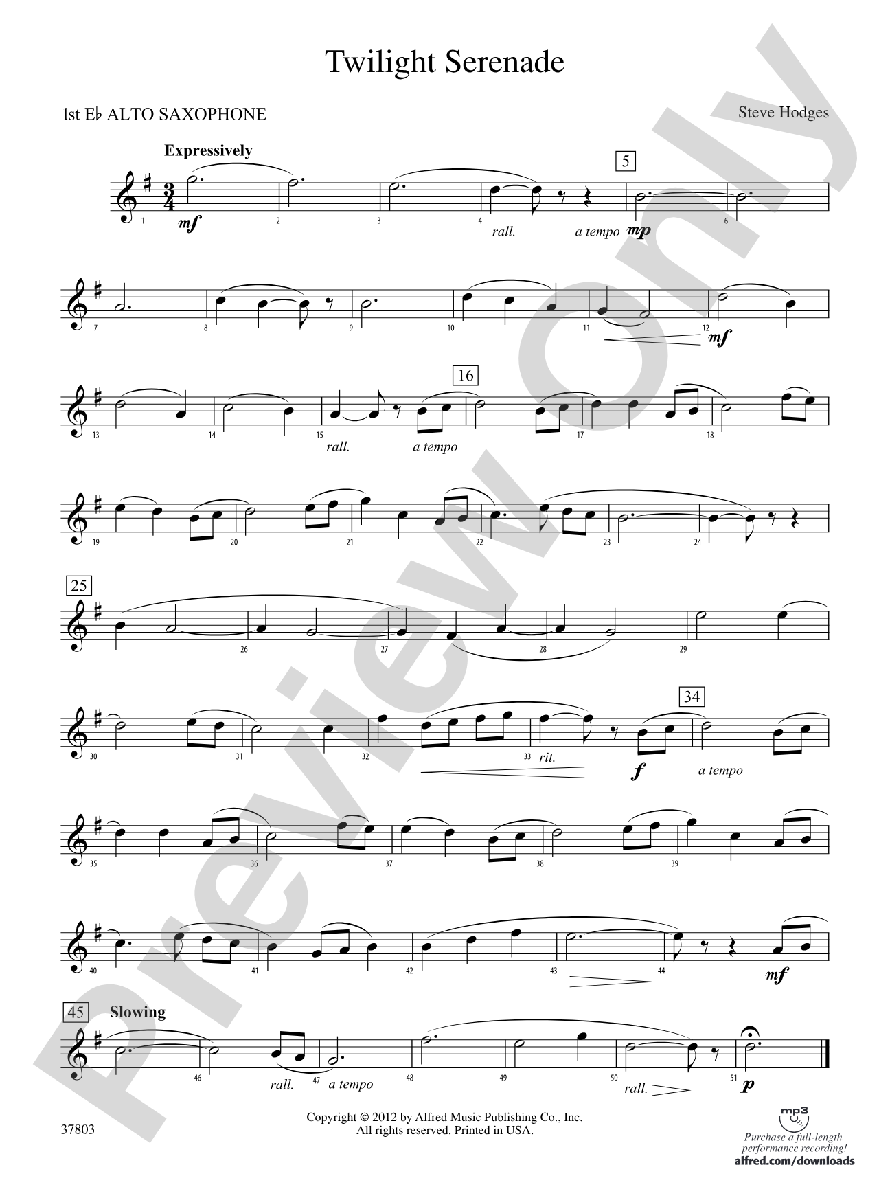 Twilight Serenade: E-flat Alto Saxophone