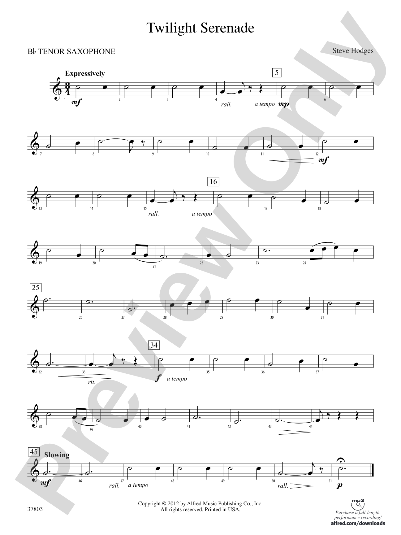 Twilight Serenade: B-flat Tenor Saxophone