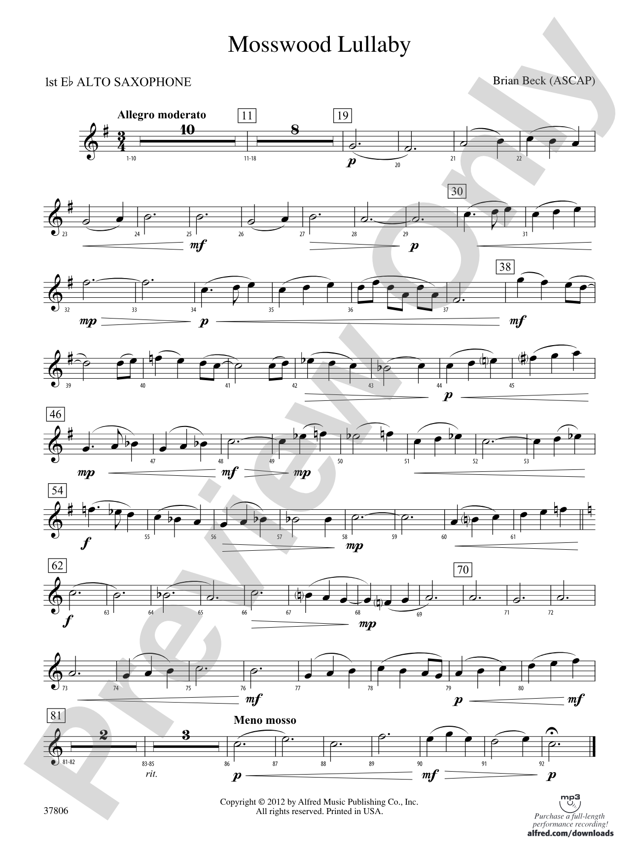 Mosswood Lullaby: E-flat Alto Saxophone