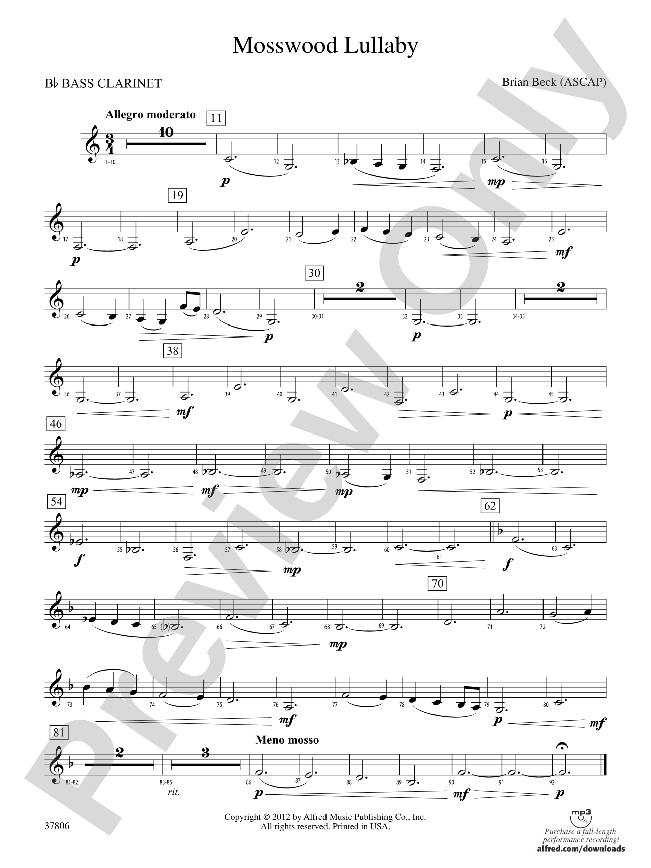 Mosswood Lullaby: B-flat Bass Clarinet