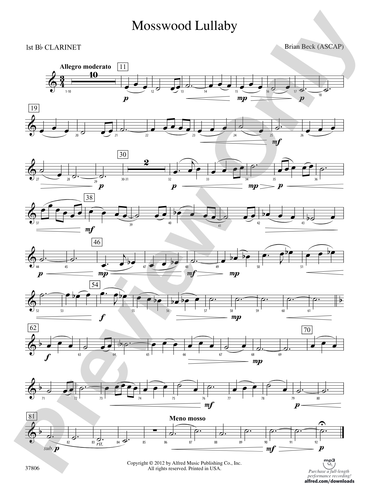 Mosswood Lullaby: 1st B-flat Clarinet