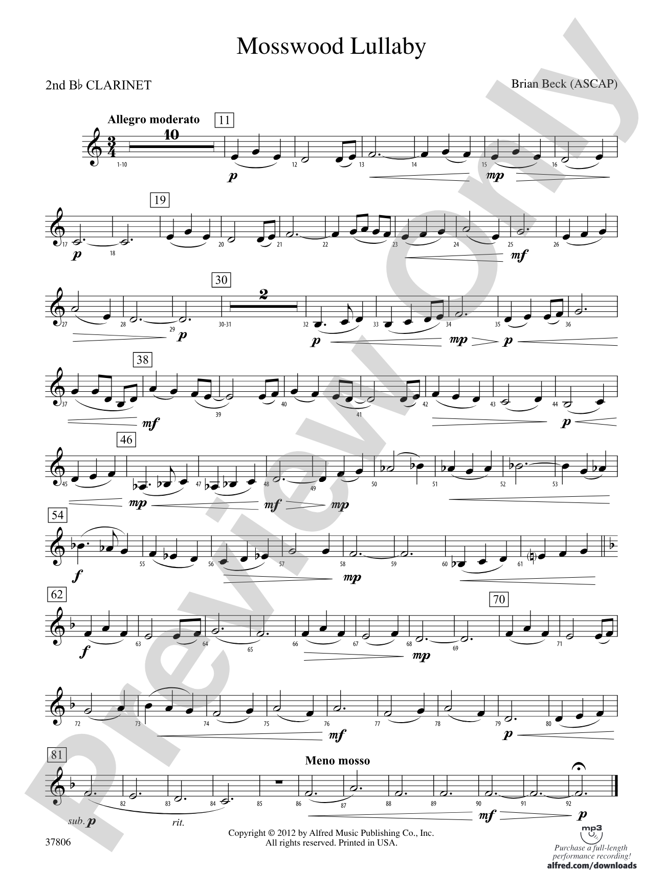 Mosswood Lullaby: 2nd B-flat Clarinet