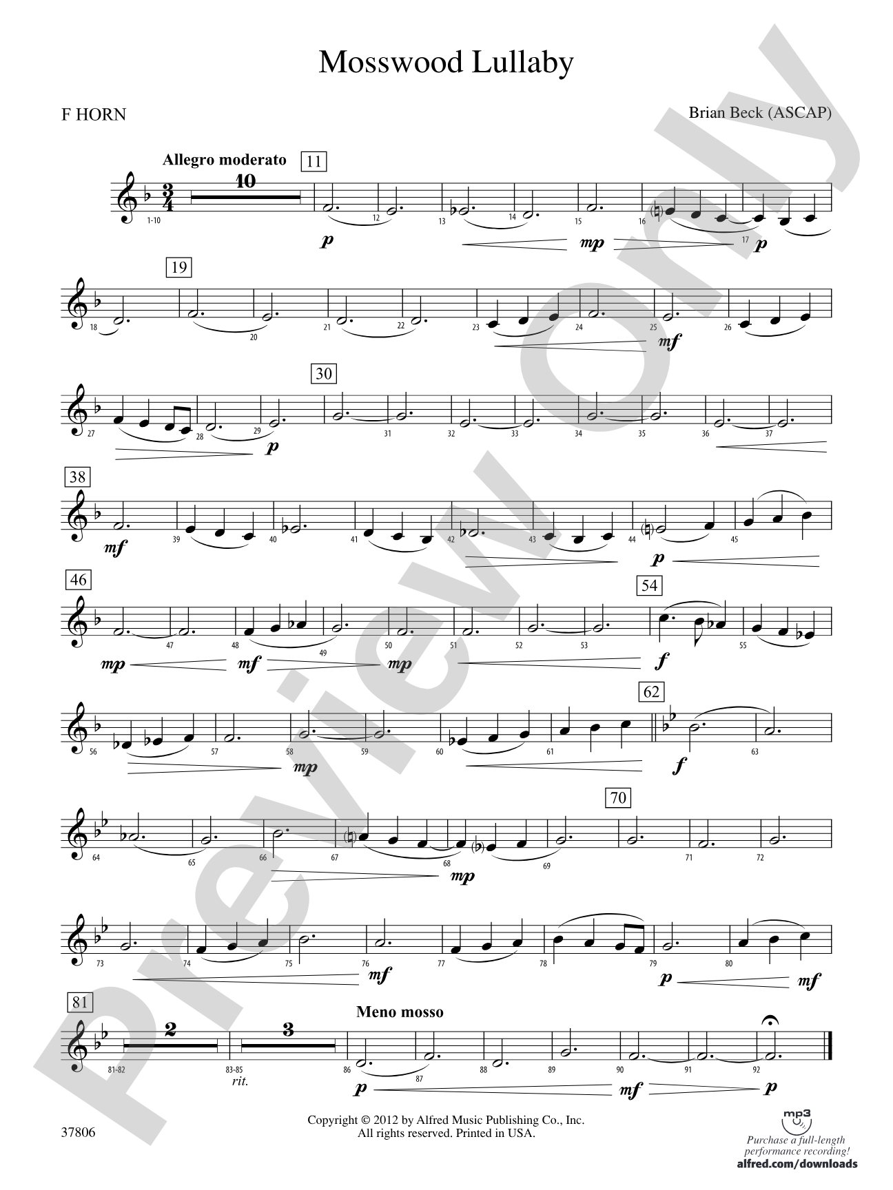 Mosswood Lullaby: 1st F Horn