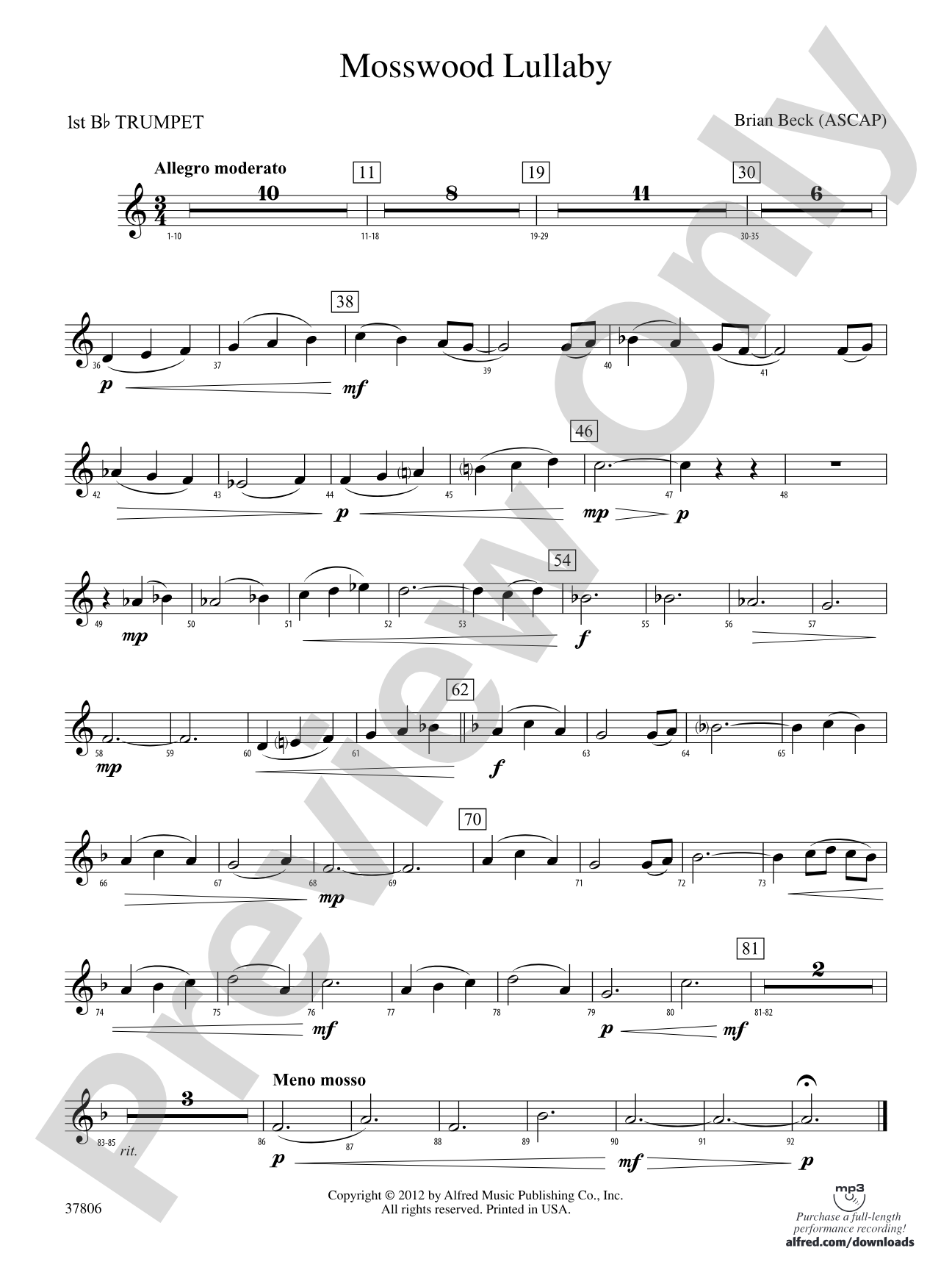 Mosswood Lullaby: 1st B-flat Trumpet
