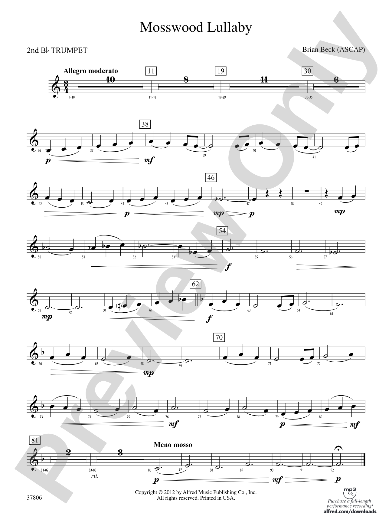 Mosswood Lullaby: 2nd B-flat Trumpet