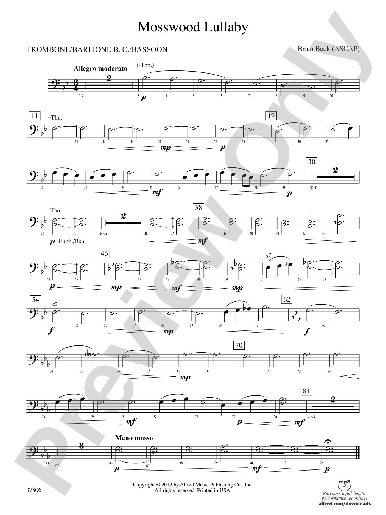 Mosswood Lullaby: 1st Trombone