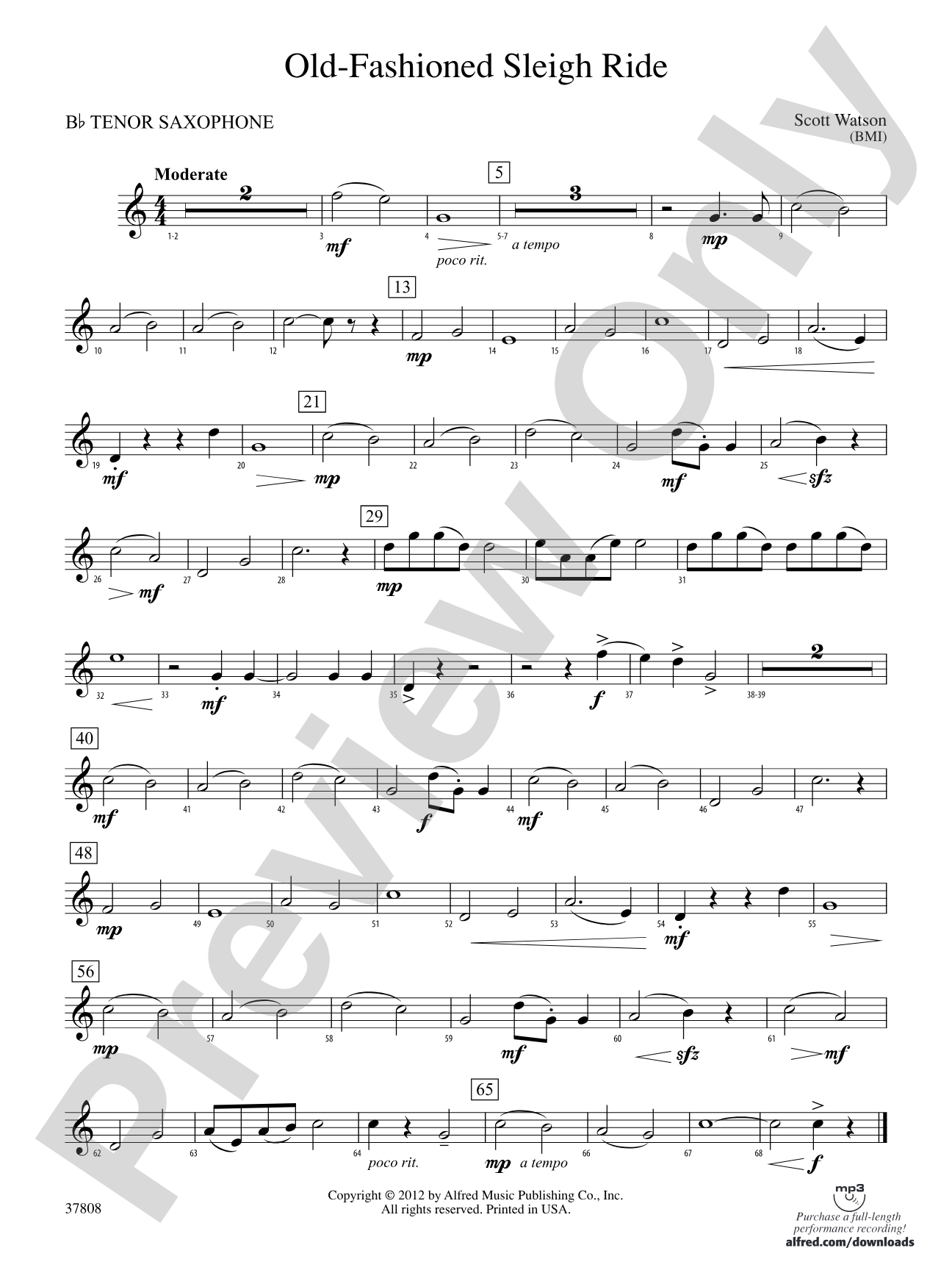 Old-Fashioned Sleigh Ride: B-flat Tenor Saxophone