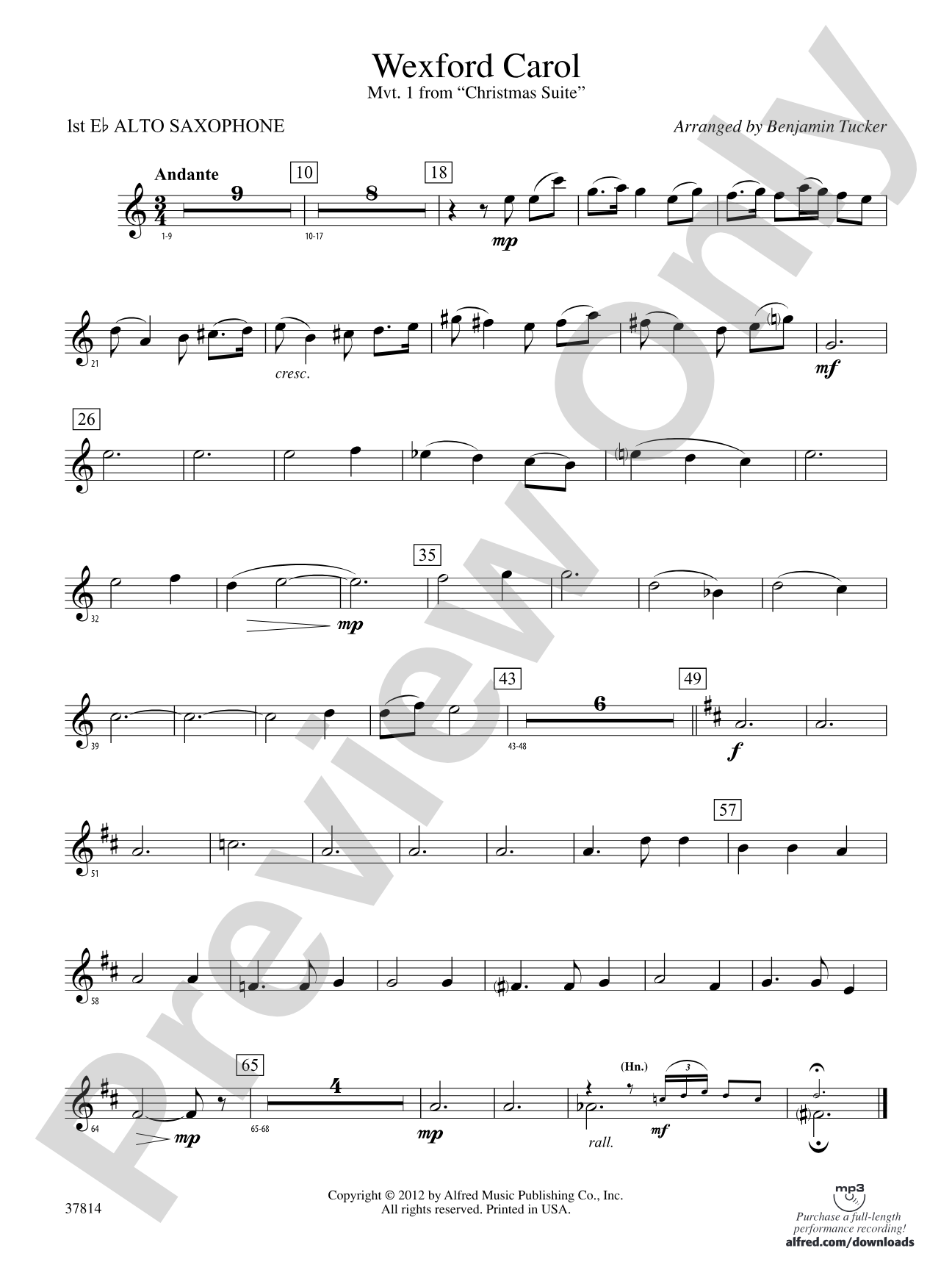 Wexford Carol: E-flat Alto Saxophone