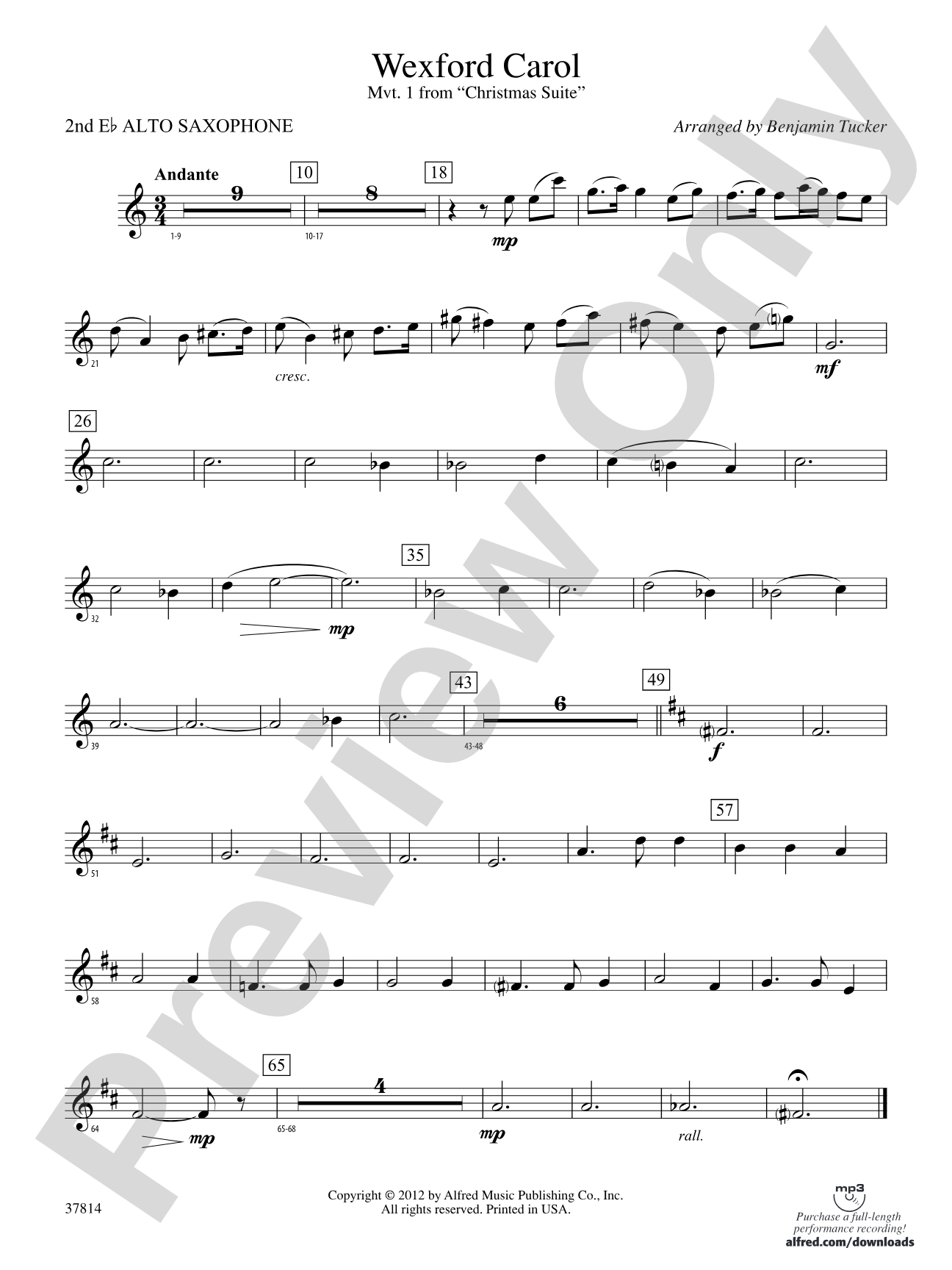 Wexford Carol: 2nd E-flat Alto Saxophone