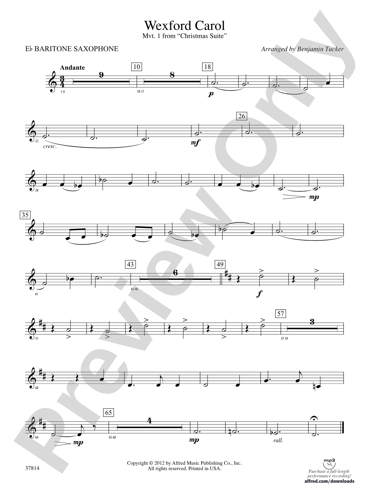 Wexford Carol: E-flat Baritone Saxophone
