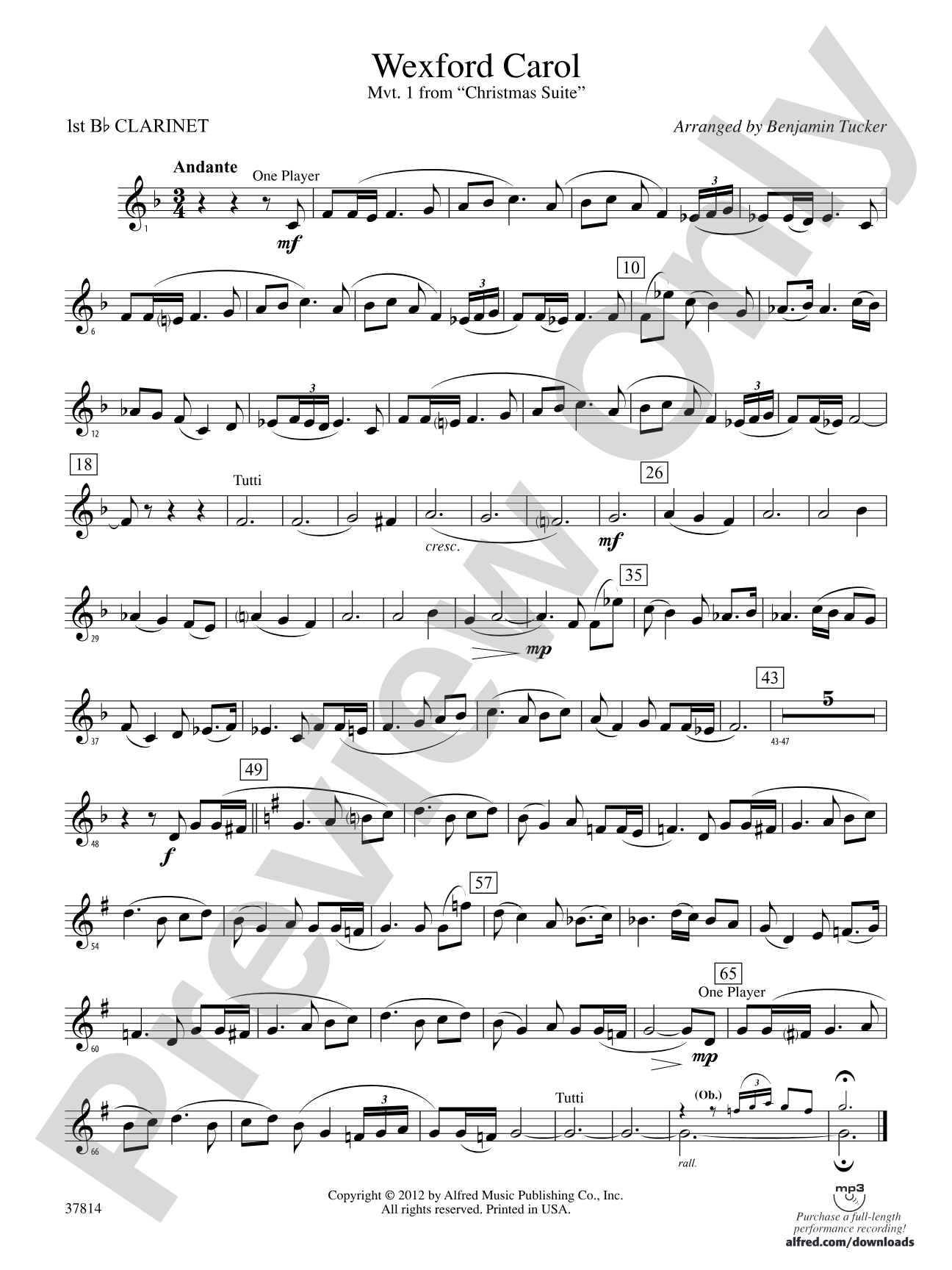 Wexford Carol: 1st B-flat Clarinet