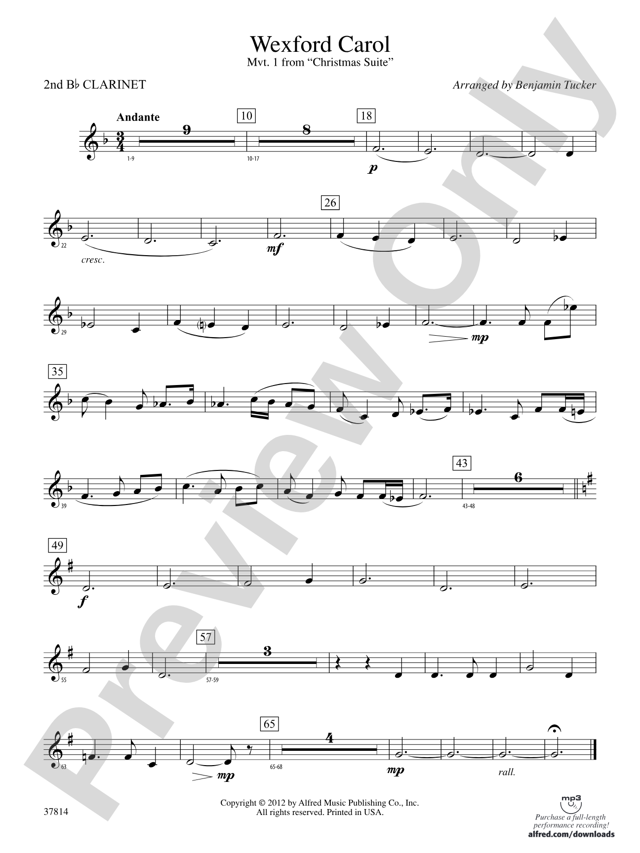 Wexford Carol: 2nd B-flat Clarinet