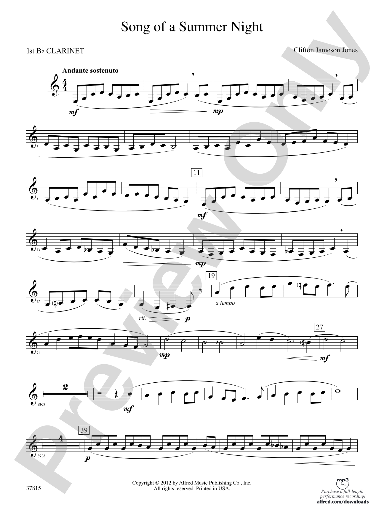 Song of a Summer Night: 1st B-flat Clarinet