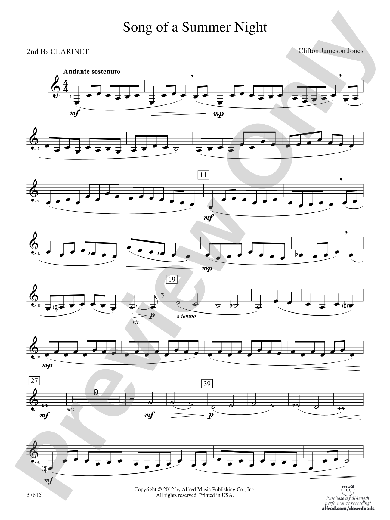 Song of a Summer Night: 2nd B-flat Clarinet