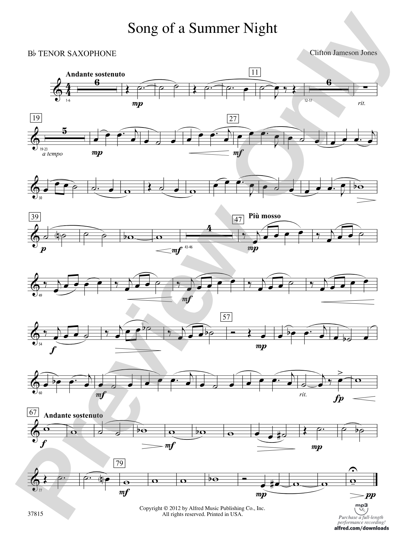 Song of a Summer Night: B-flat Tenor Saxophone