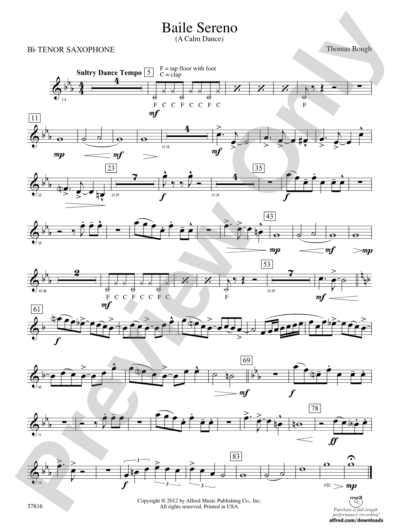 Baile Sereno: B-flat Tenor Saxophone