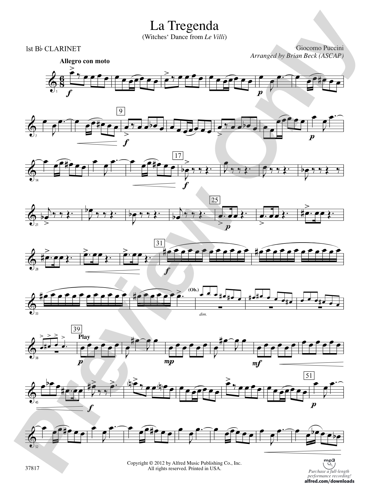La Tregenda: 1st B-flat Clarinet
