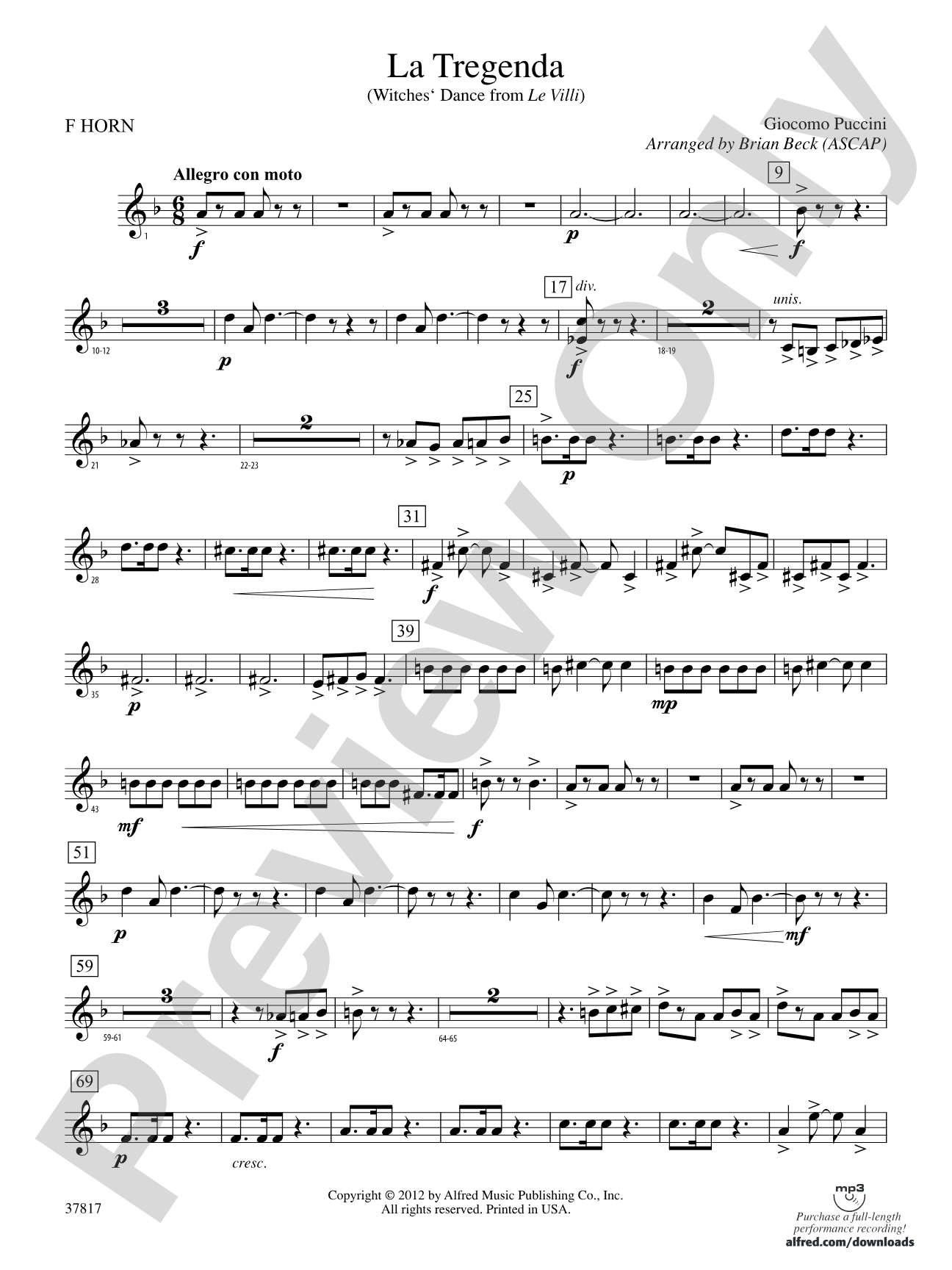 La Tregenda: 1st F Horn