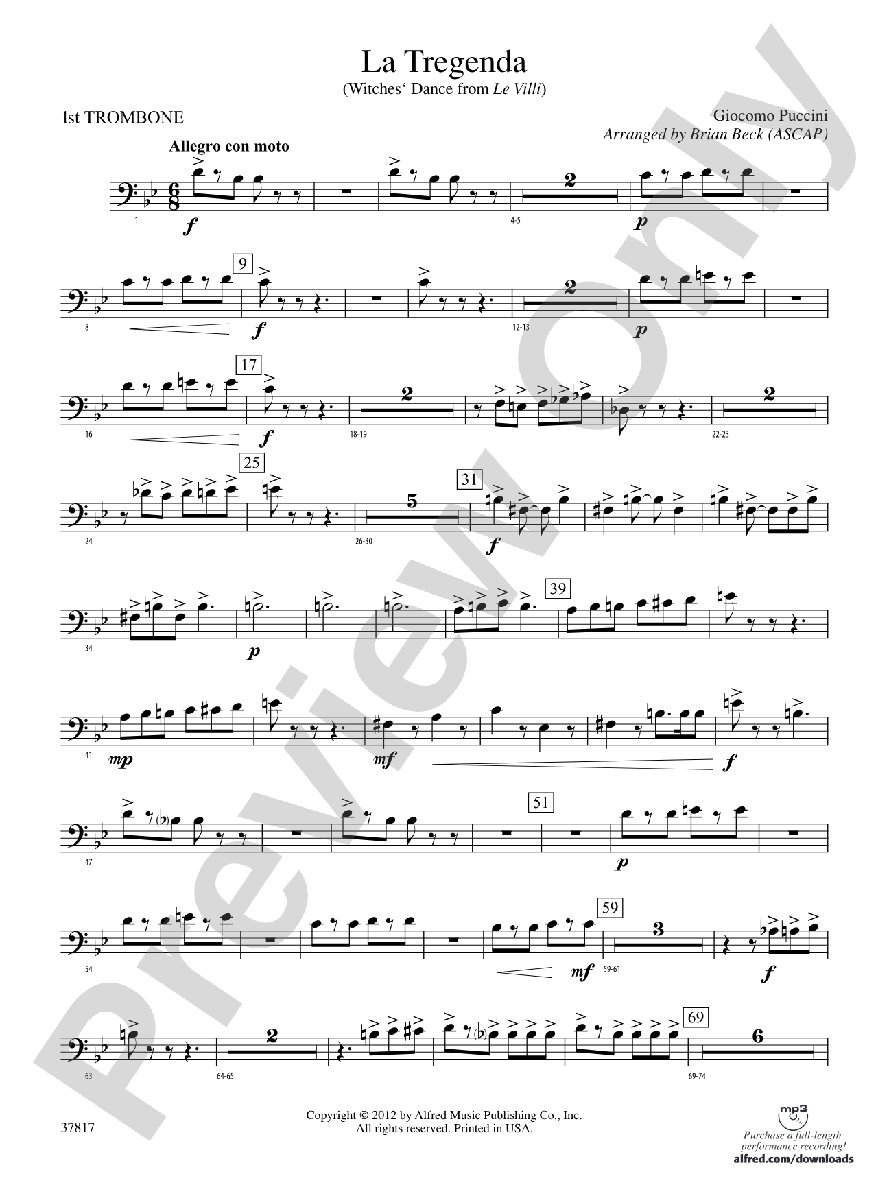 La Tregenda: 1st Trombone