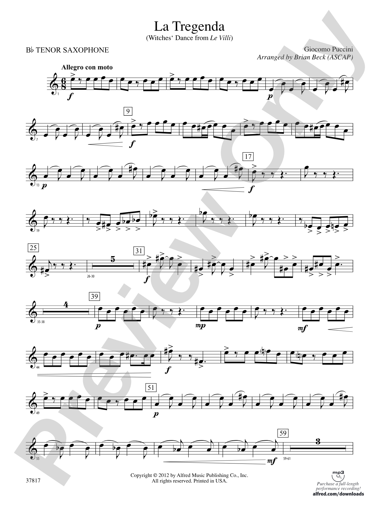 La Tregenda: B-flat Tenor Saxophone