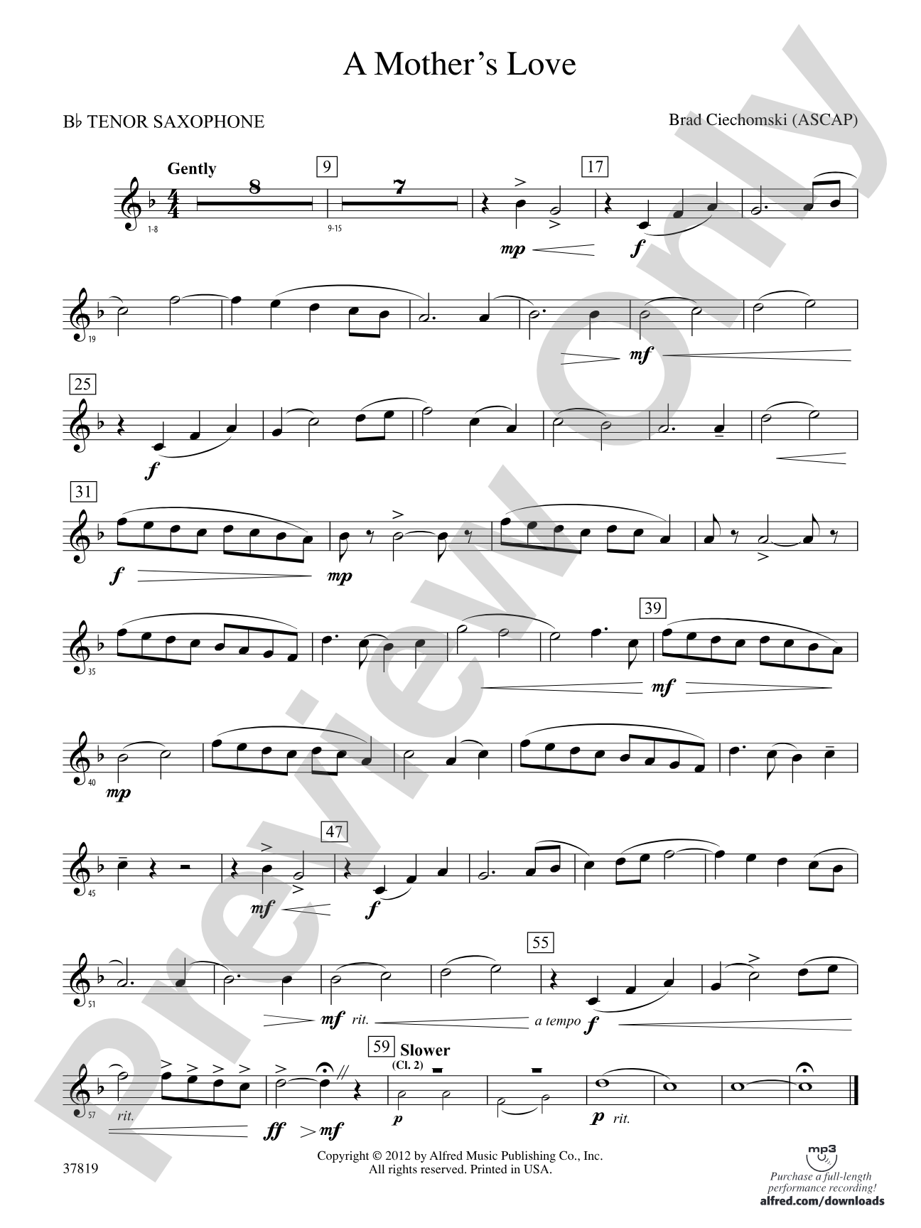 A Mother's Love: B-flat Tenor Saxophone