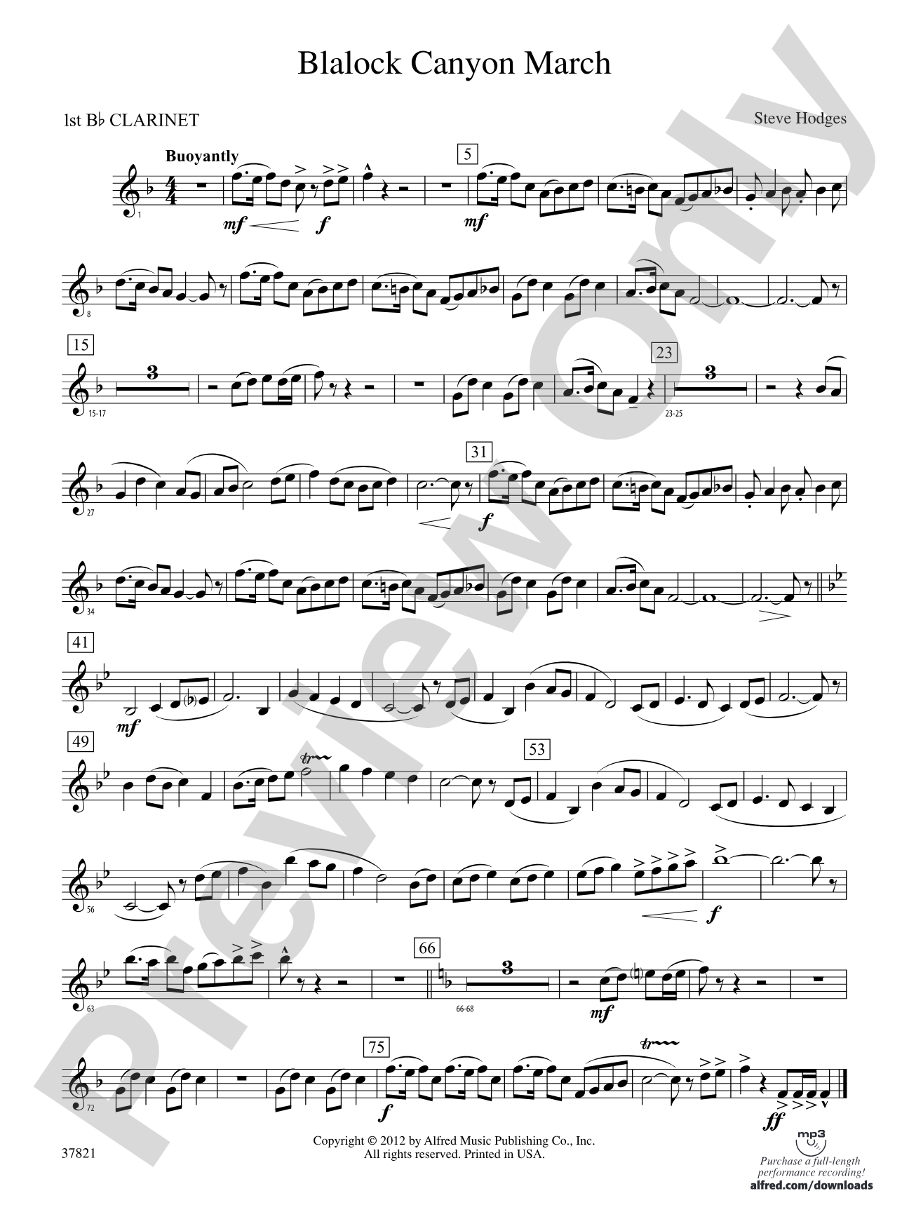 Blalock Canyon March: 1st B-flat Clarinet