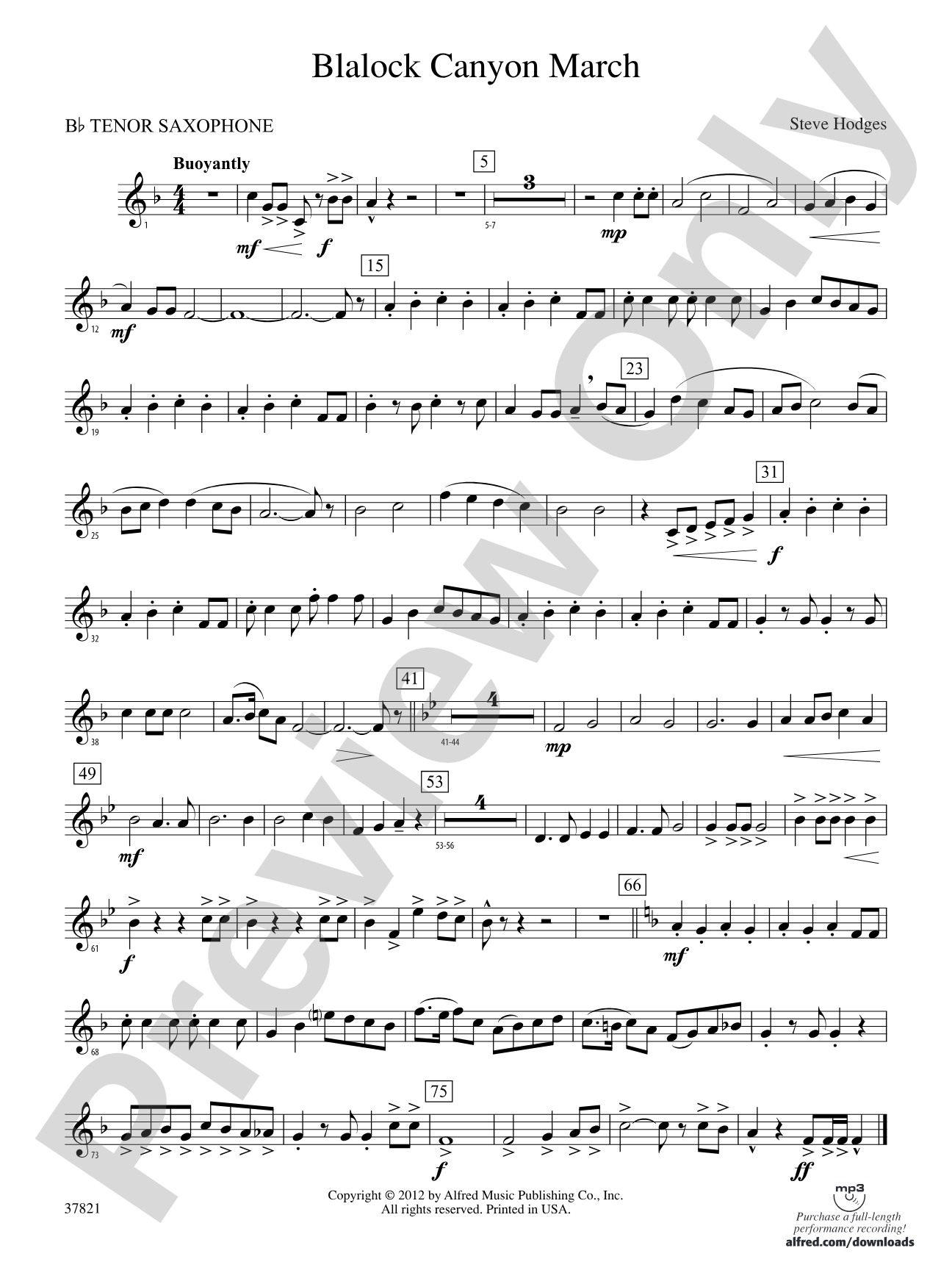 Blalock Canyon March: B-flat Tenor Saxophone