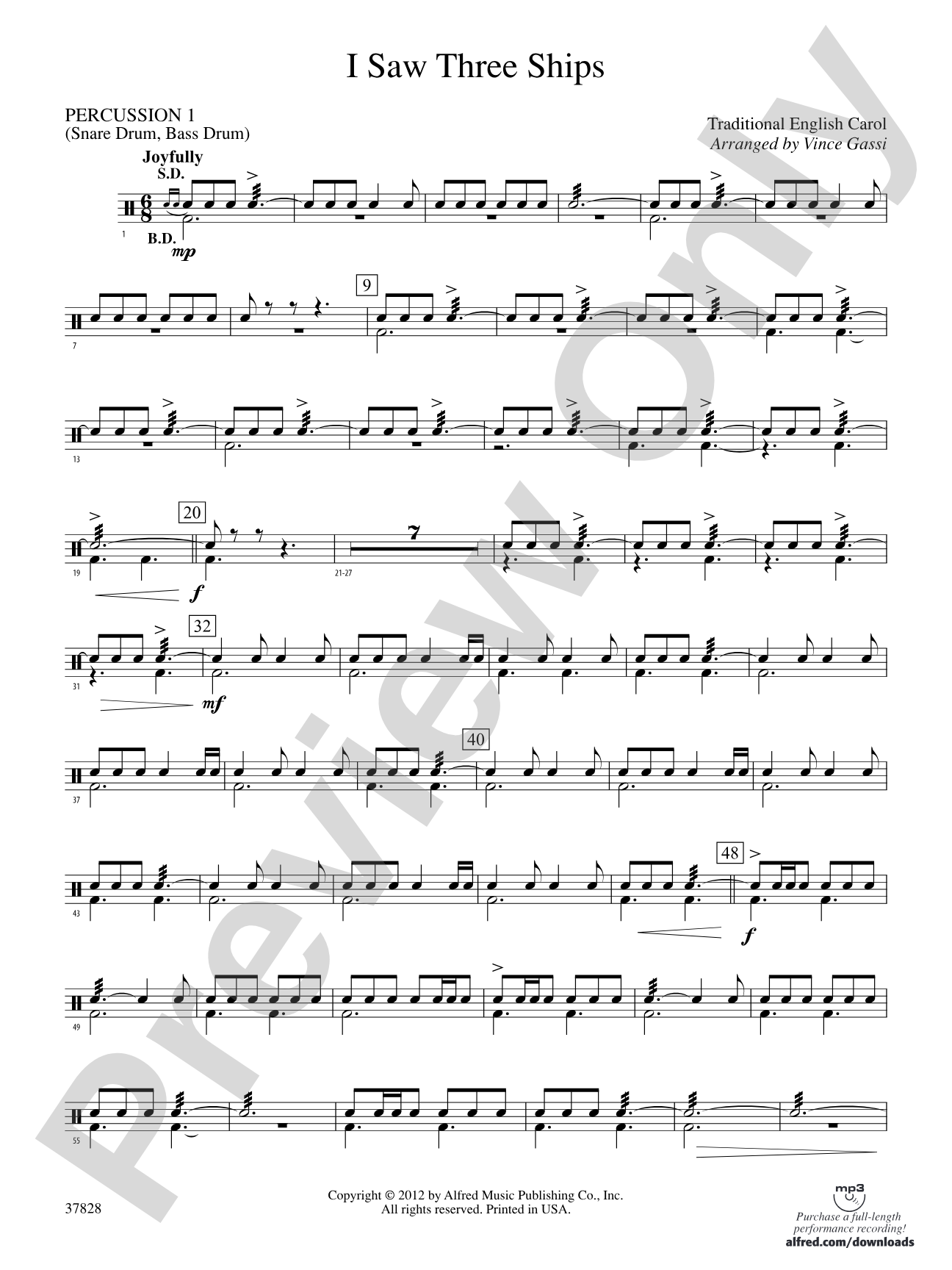 I Saw Three Ships: 1st Percussion