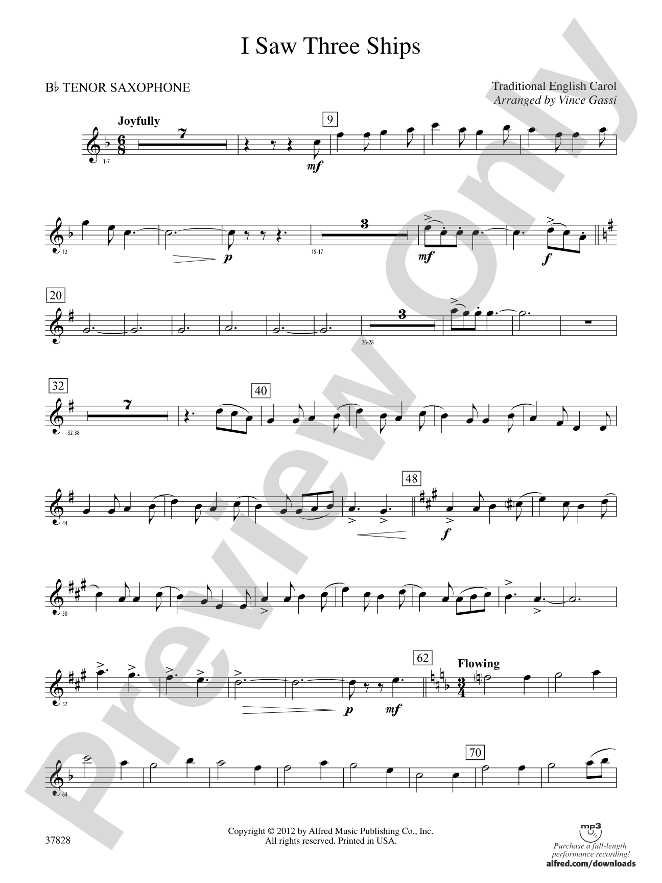 I Saw Three Ships: B-flat Tenor Saxophone