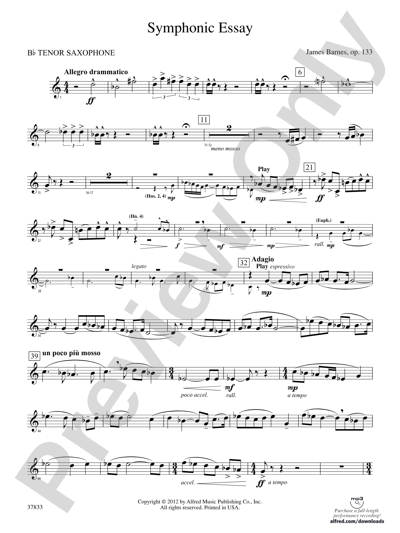 Symphonic Essay: B-flat Tenor Saxophone