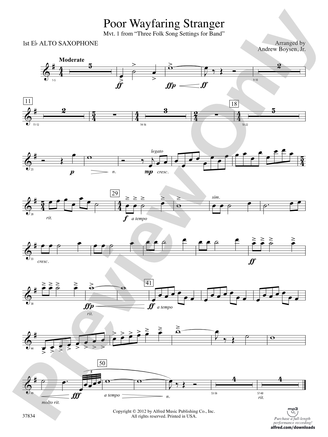 Poor Wayfaring Stranger: E-flat Alto Saxophone