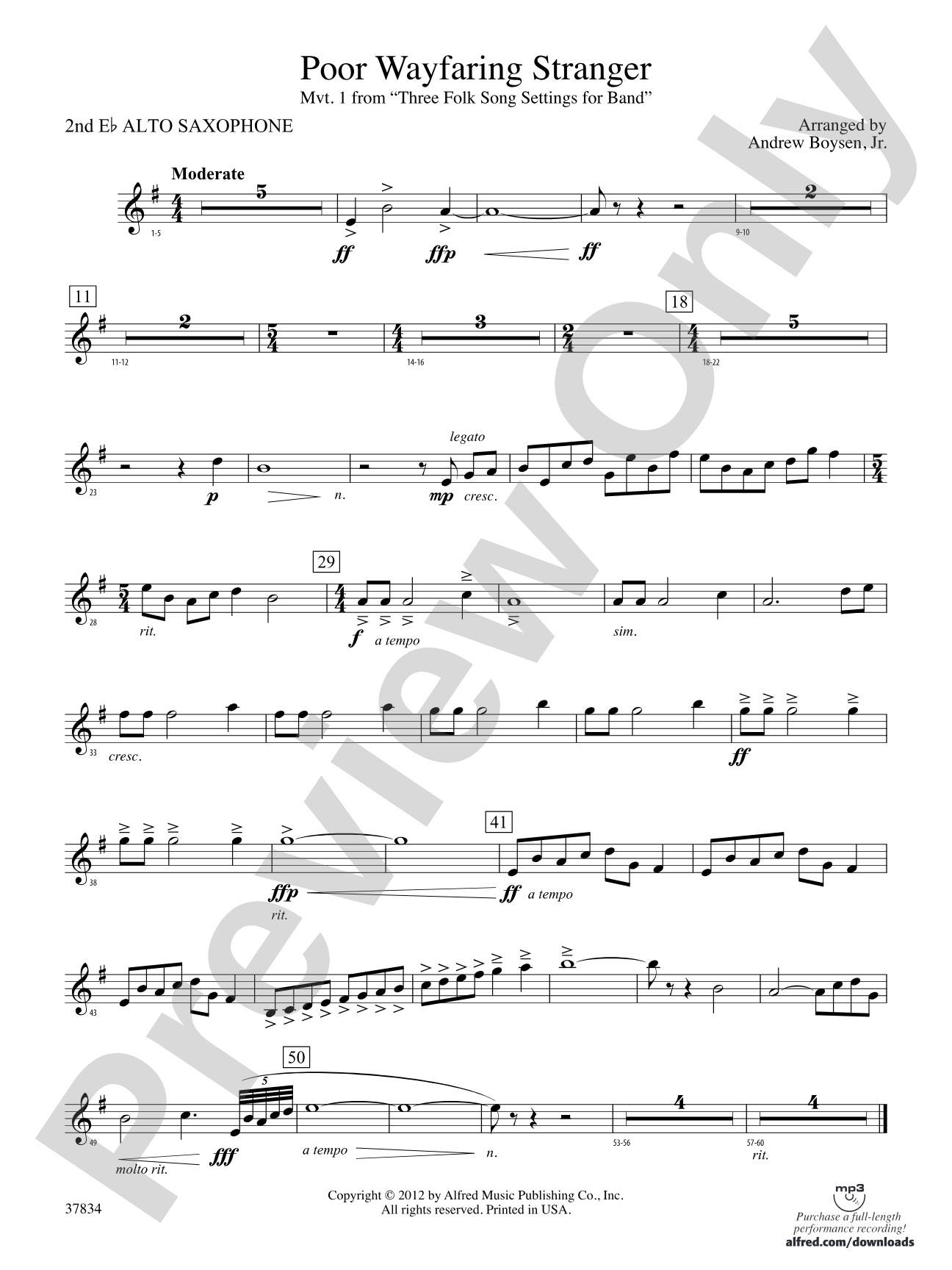 Poor Wayfaring Stranger: 2nd E-flat Alto Saxophone