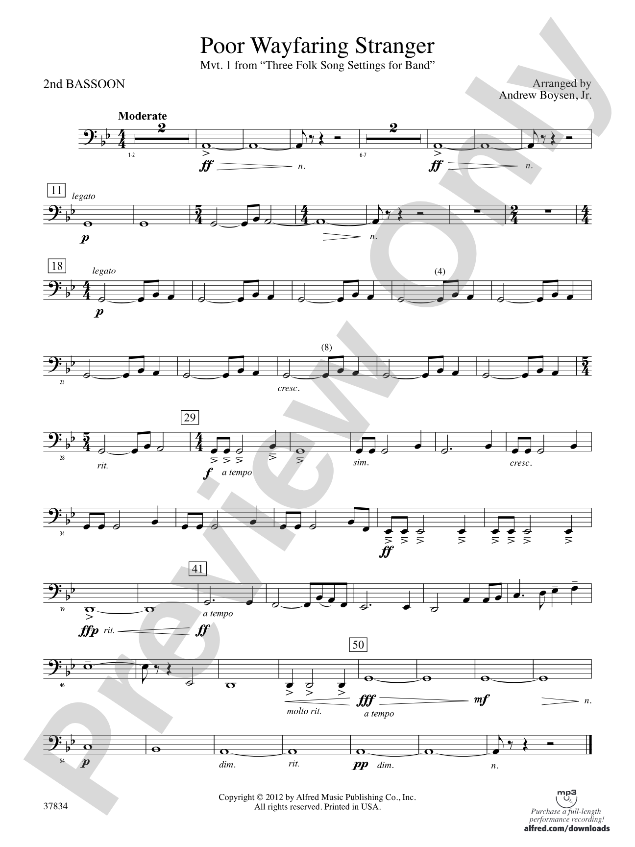 Poor Wayfaring Stranger: 2nd Bassoon