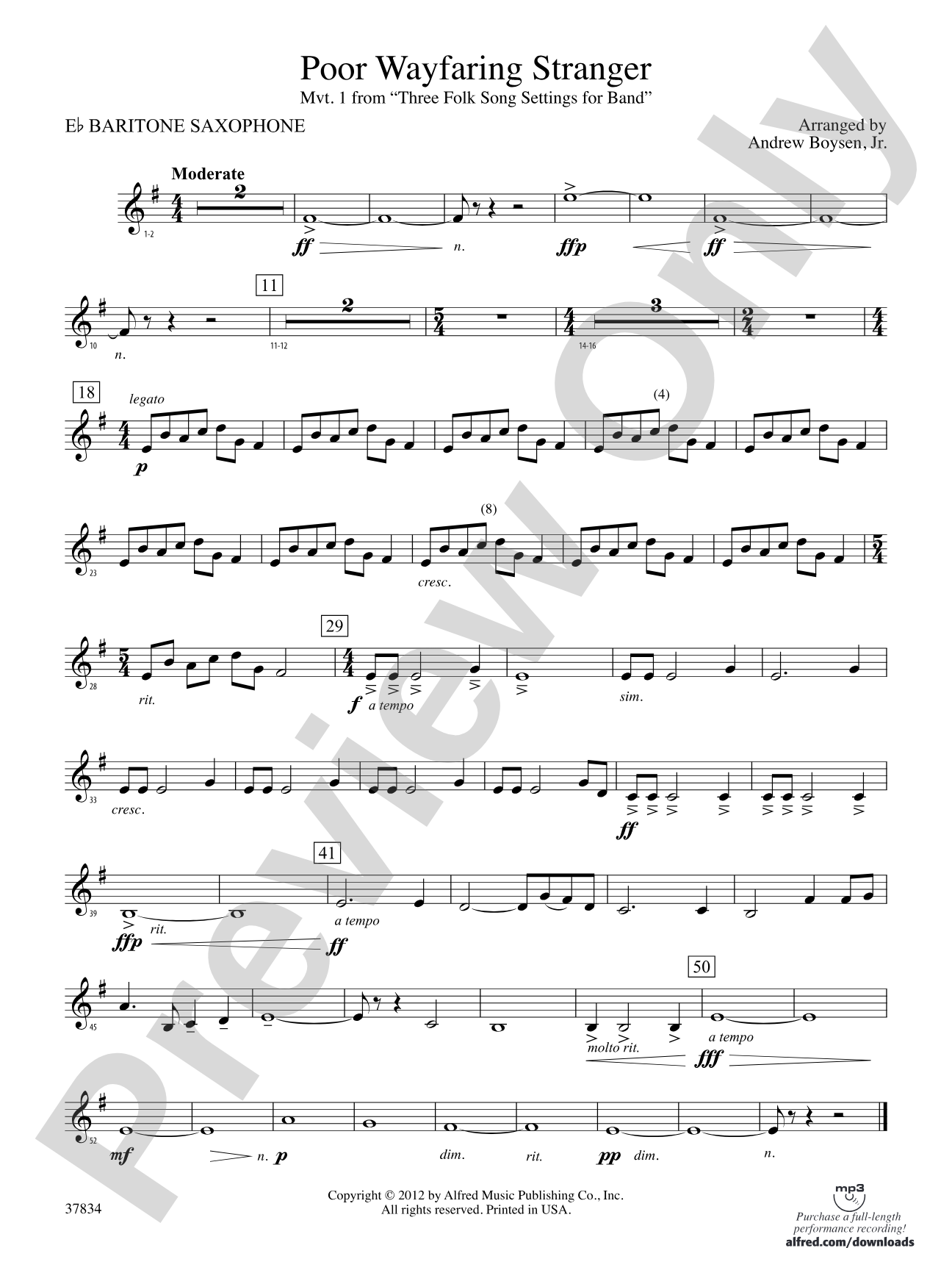 Poor Wayfaring Stranger: E-flat Baritone Saxophone