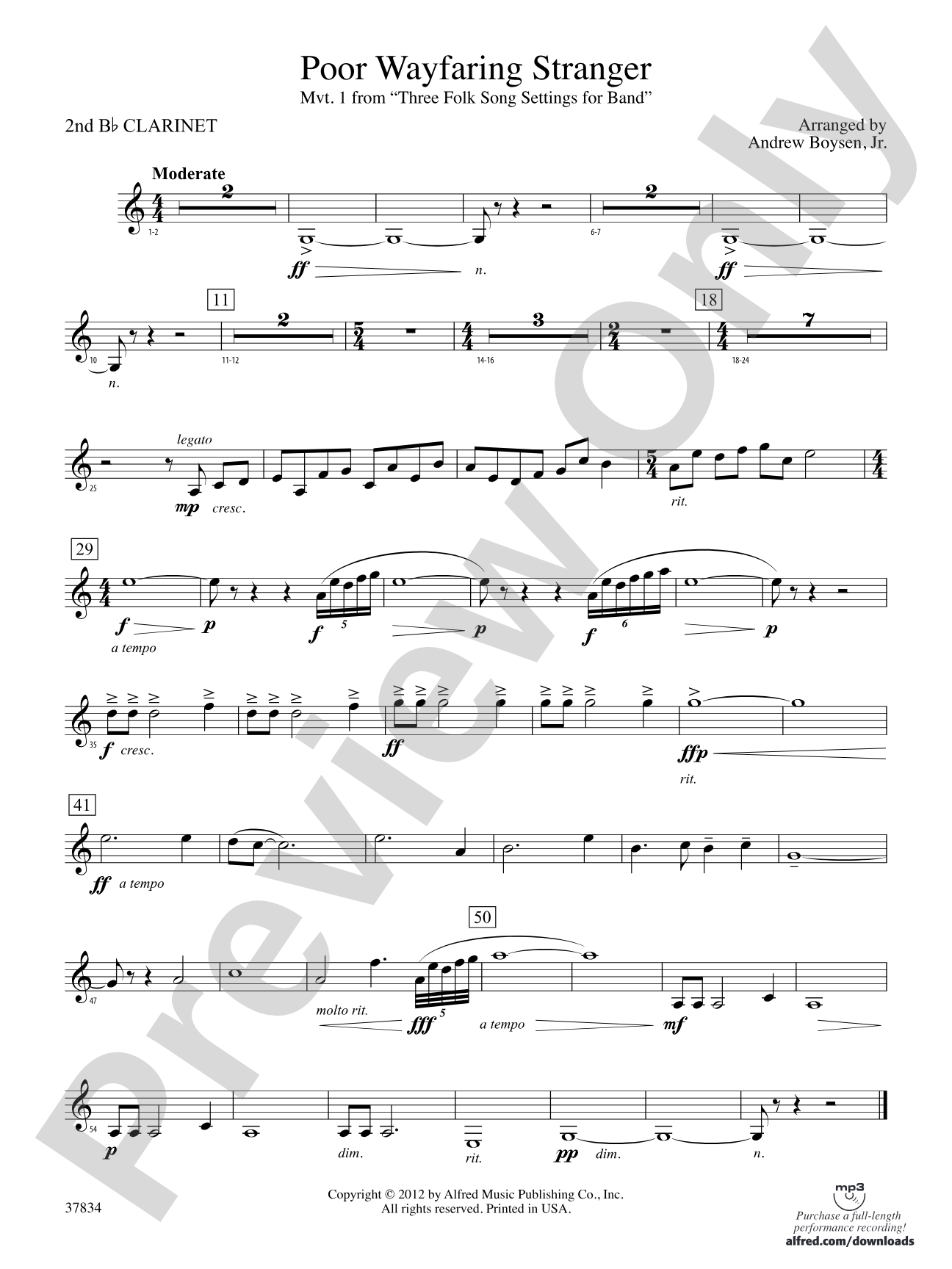 Poor Wayfaring Stranger: 2nd B-flat Clarinet