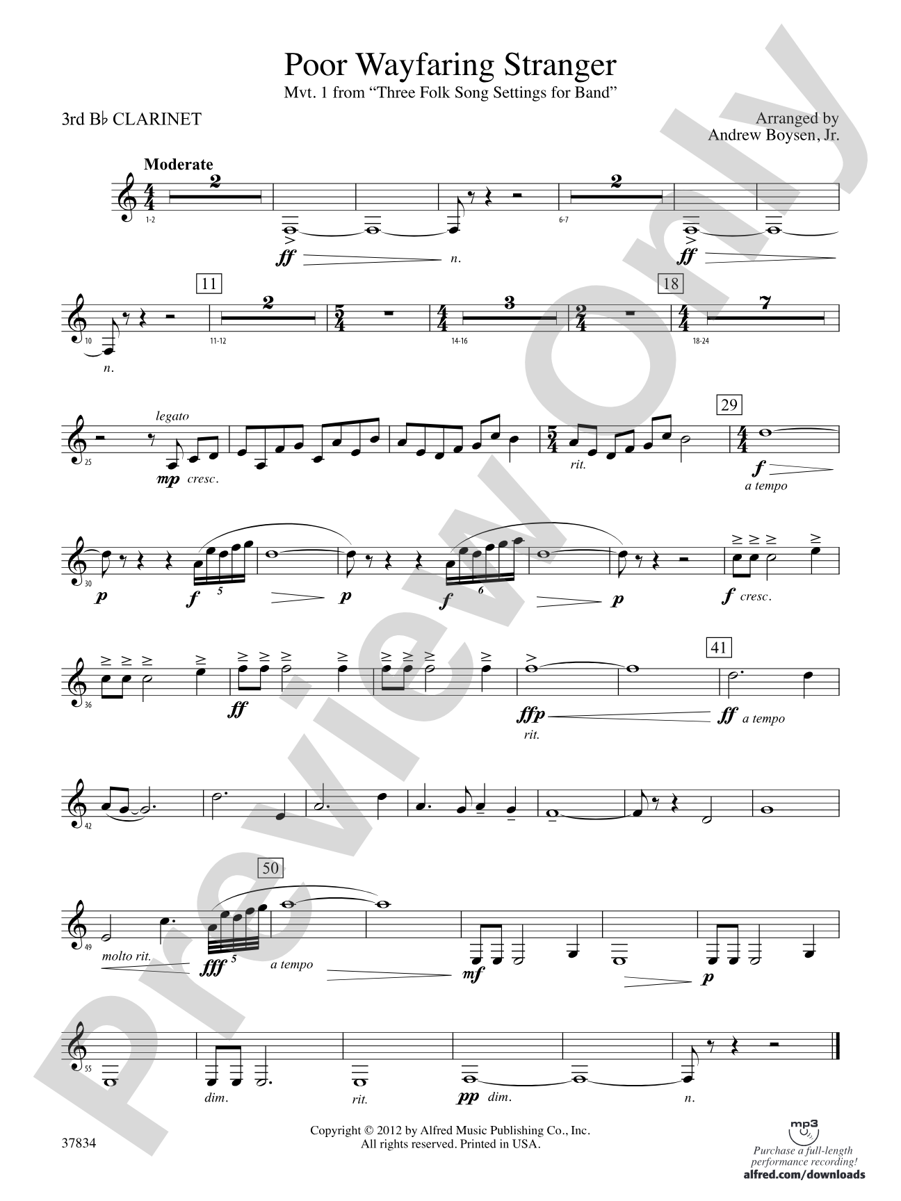 Poor Wayfaring Stranger: 3rd B-flat Clarinet