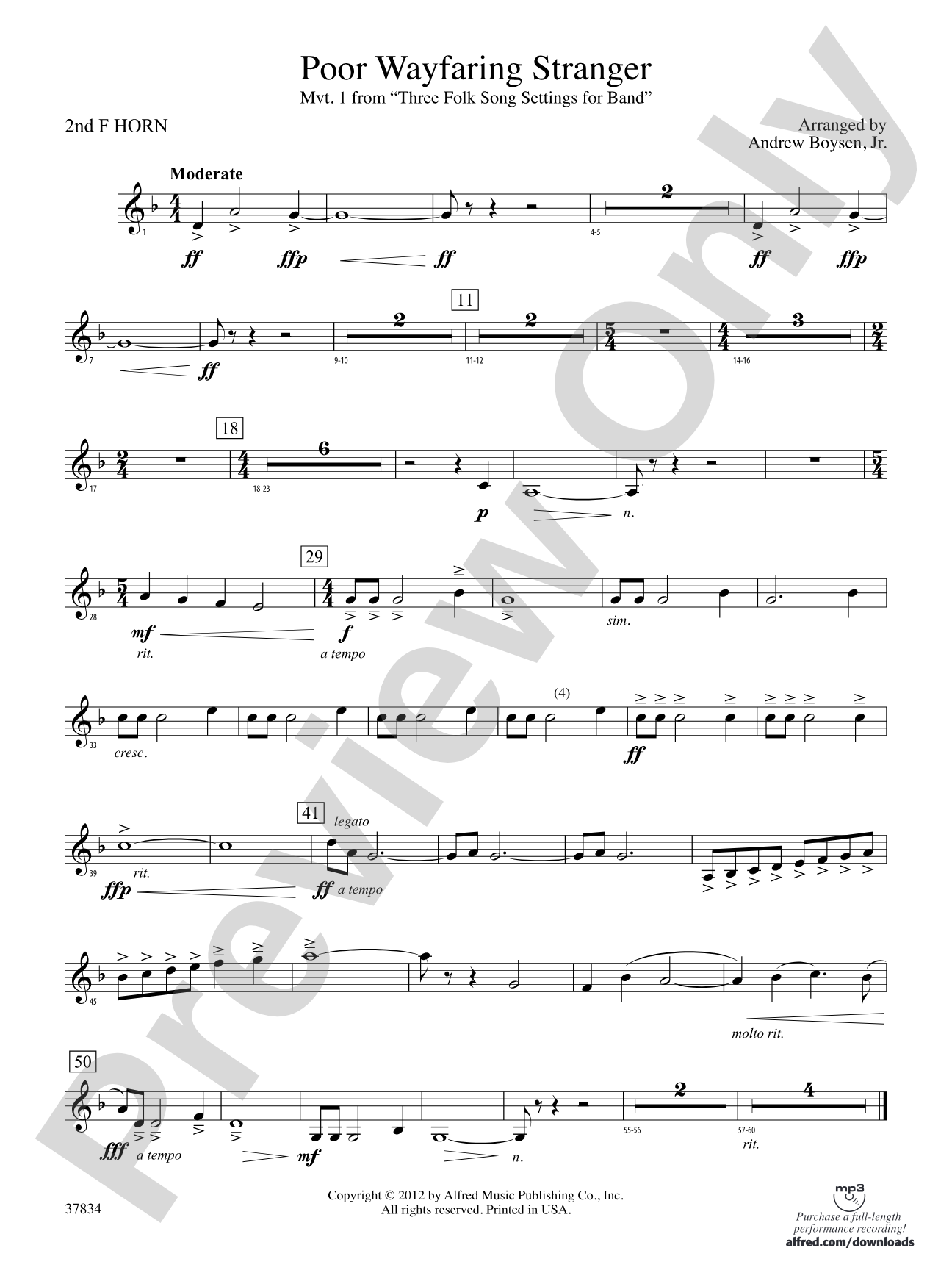 Poor Wayfaring Stranger: 2nd F Horn
