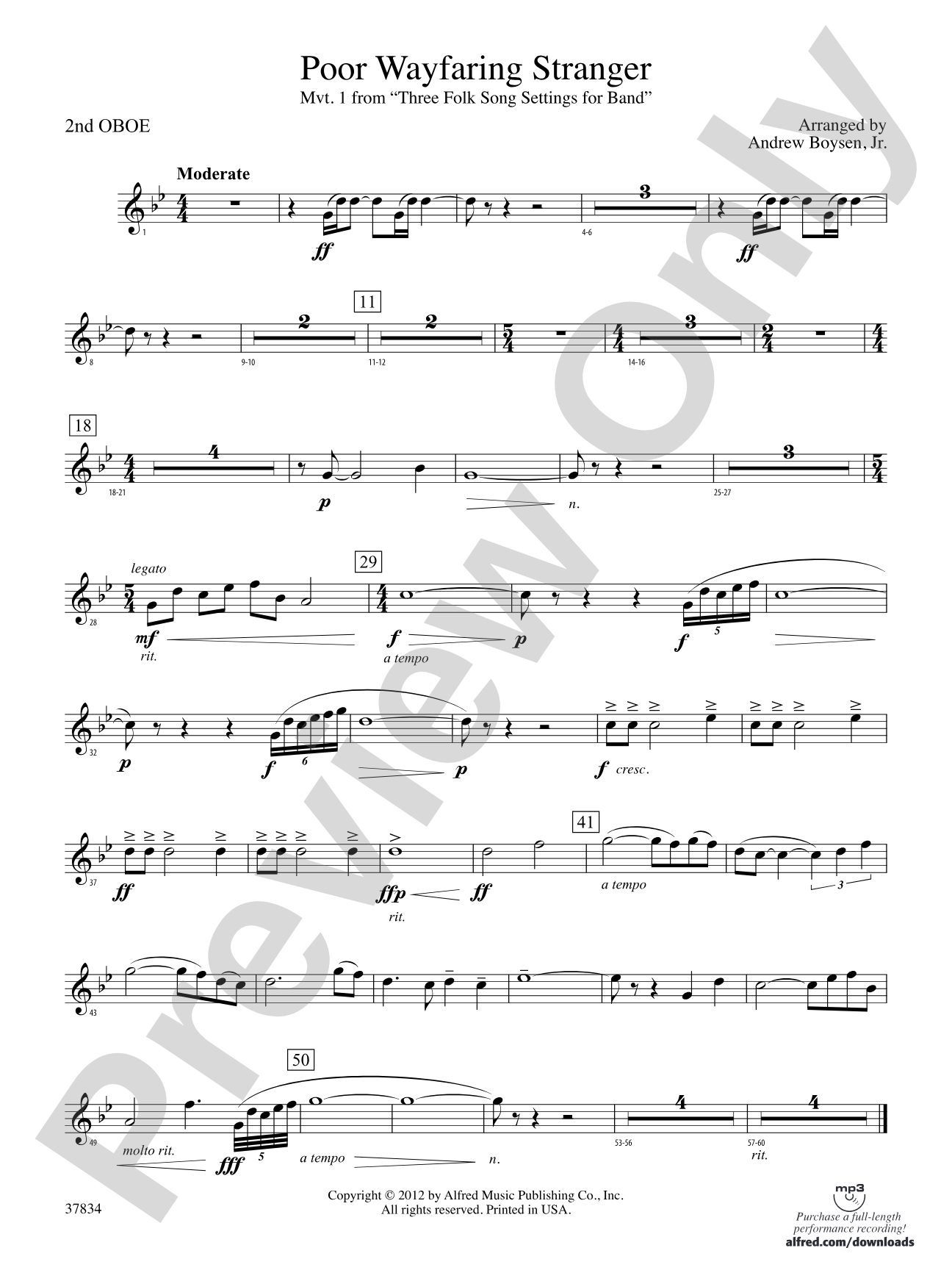 Poor Wayfaring Stranger: 2nd Oboe