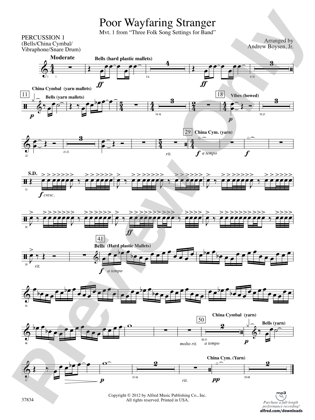 Poor Wayfaring Stranger: 1st Percussion