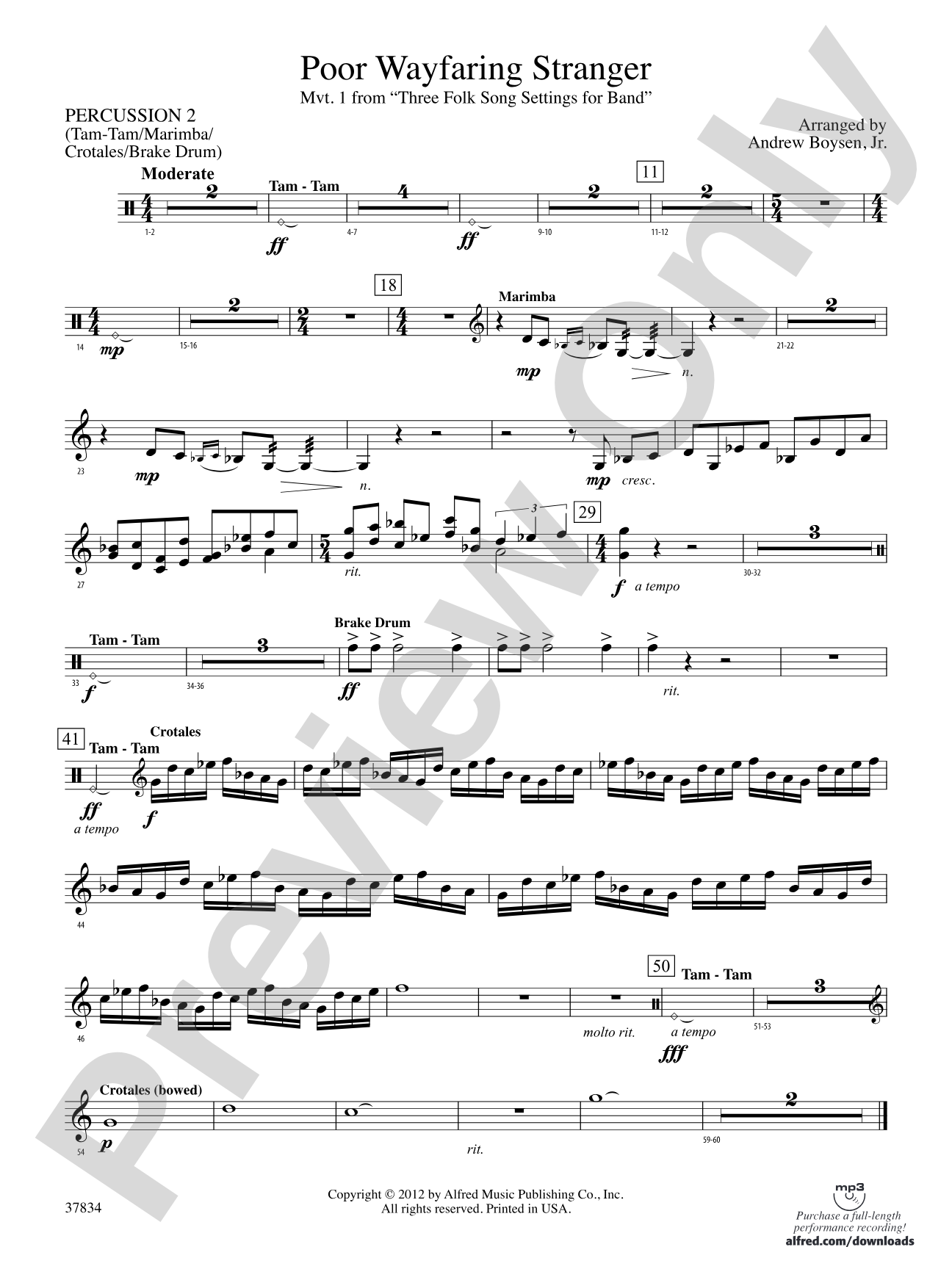 Poor Wayfaring Stranger: 2nd Percussion