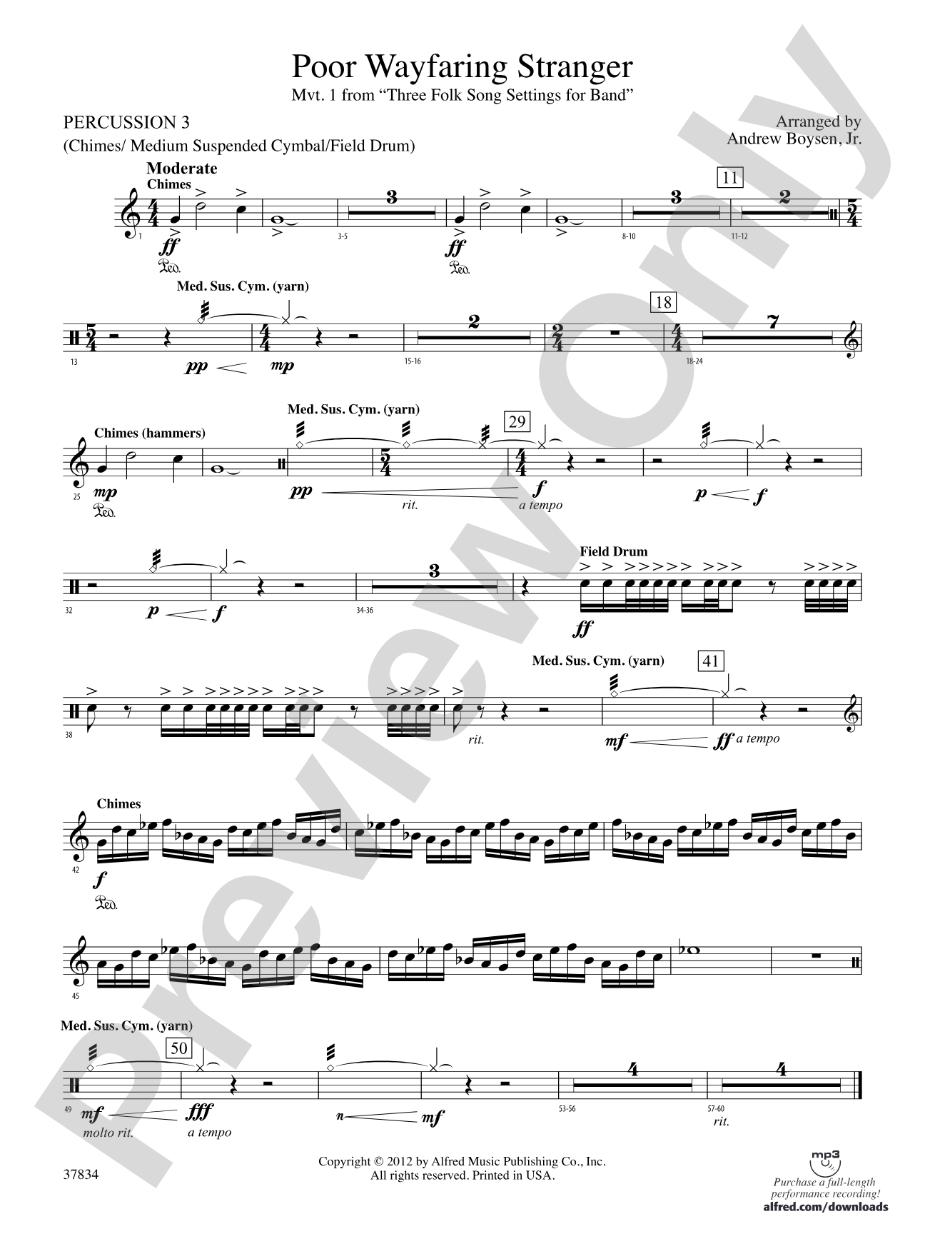 Poor Wayfaring Stranger: 3rd Percussion