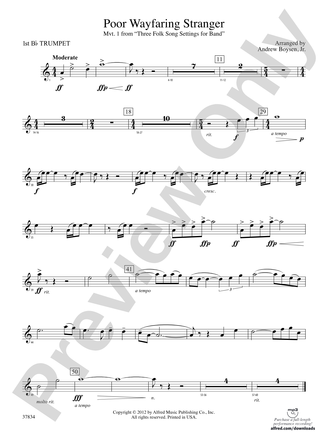 Poor Wayfaring Stranger: 1st B-flat Trumpet