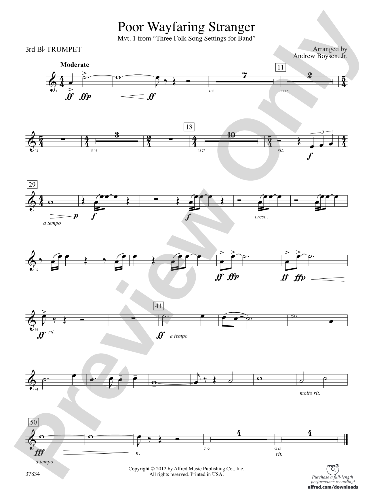 Poor Wayfaring Stranger: 3rd B-flat Trumpet